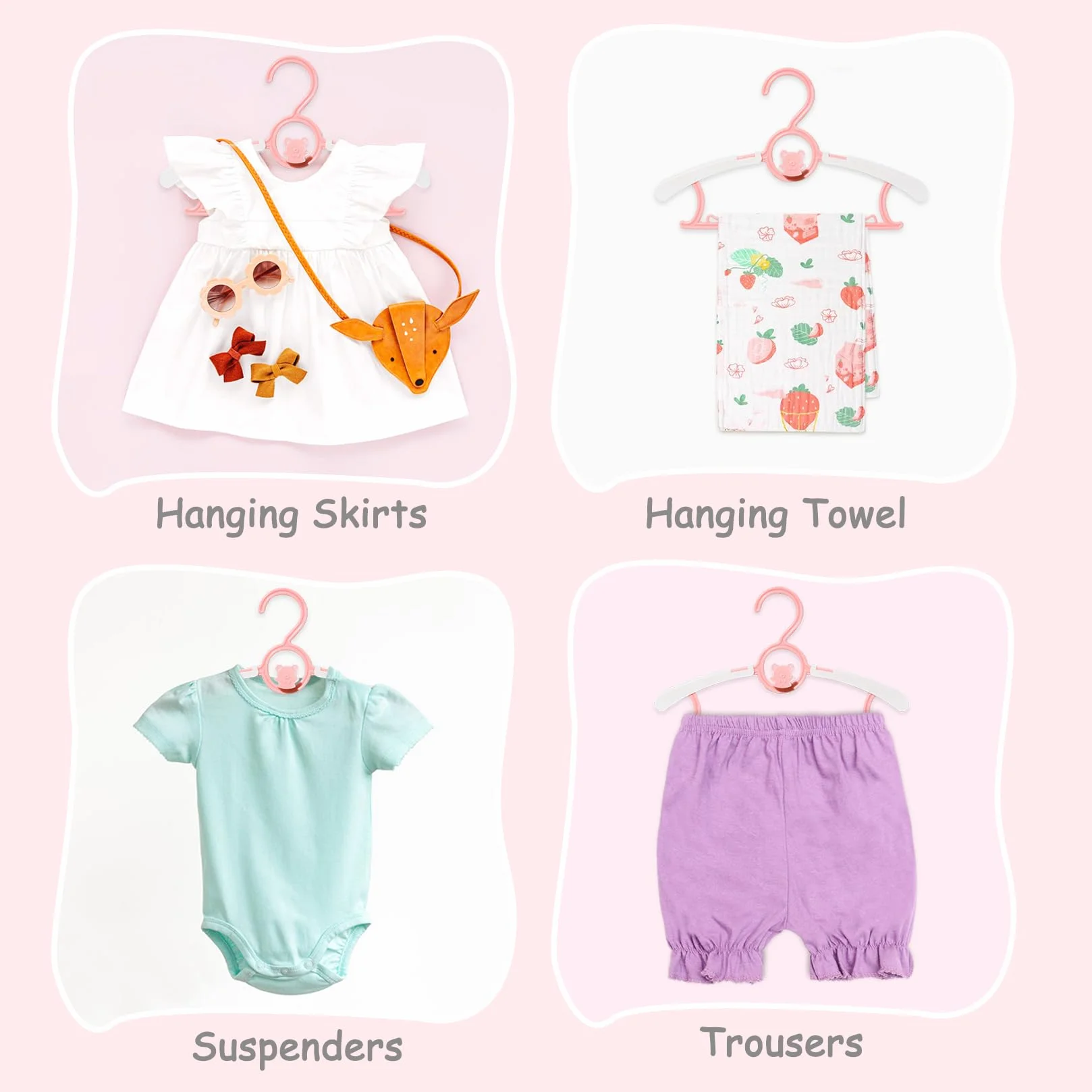 20 pièces Cintre Enfant Cintres Enfants Cintres Bebe ceintres pour Enfant Cintre Bébé Extensible Plastique avec Crochets Oursons Empilables pour vêtements d'enfants et Bébé