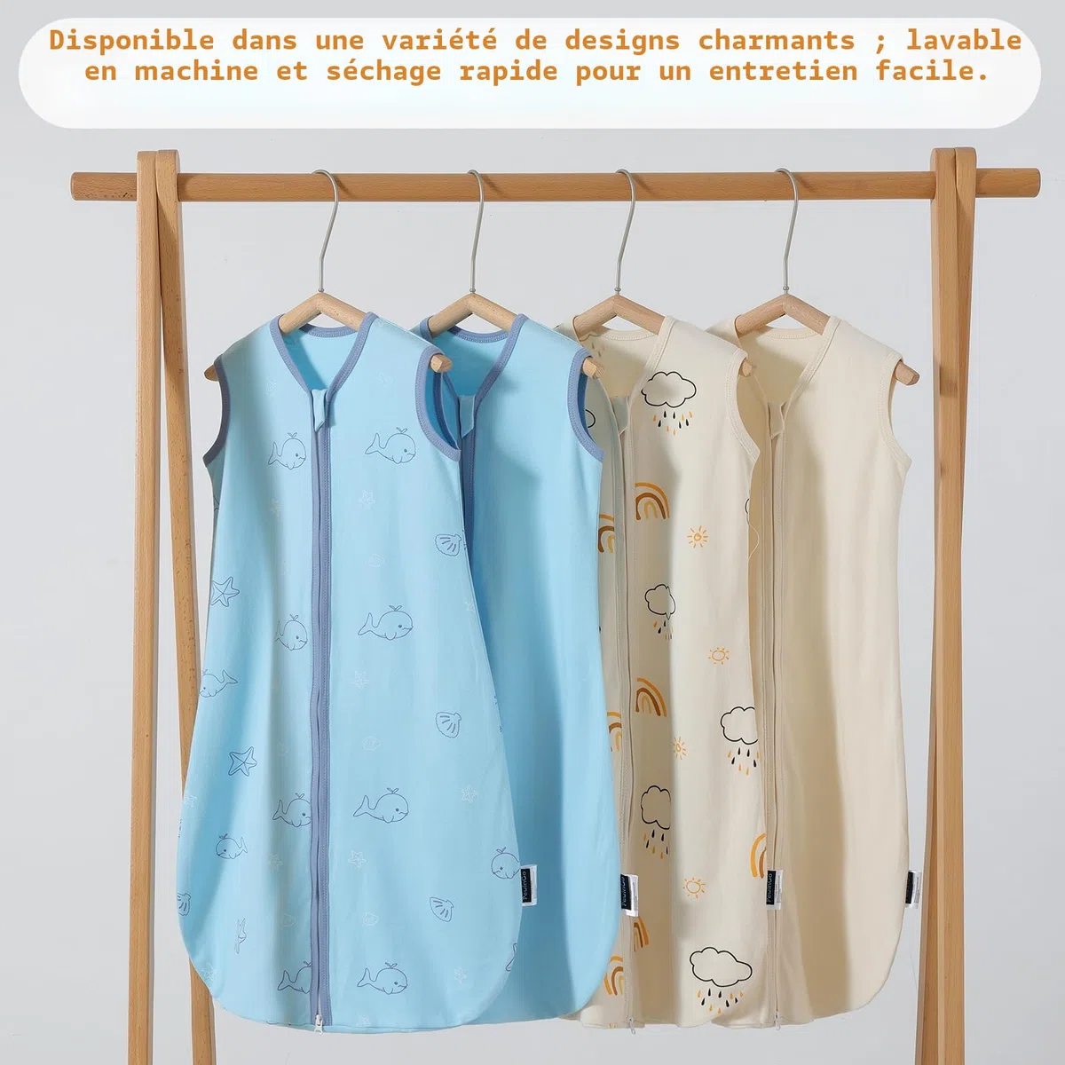 Sac de Nuit Bébé 0.5 TOG 0-6 Mois - Lot de 2 Gigoteuses en 100% Coton | Couverture Portable Nouveau-Né à Double Fermeture Éclair | Matériau Doux, Respirant & Lavable en Machine