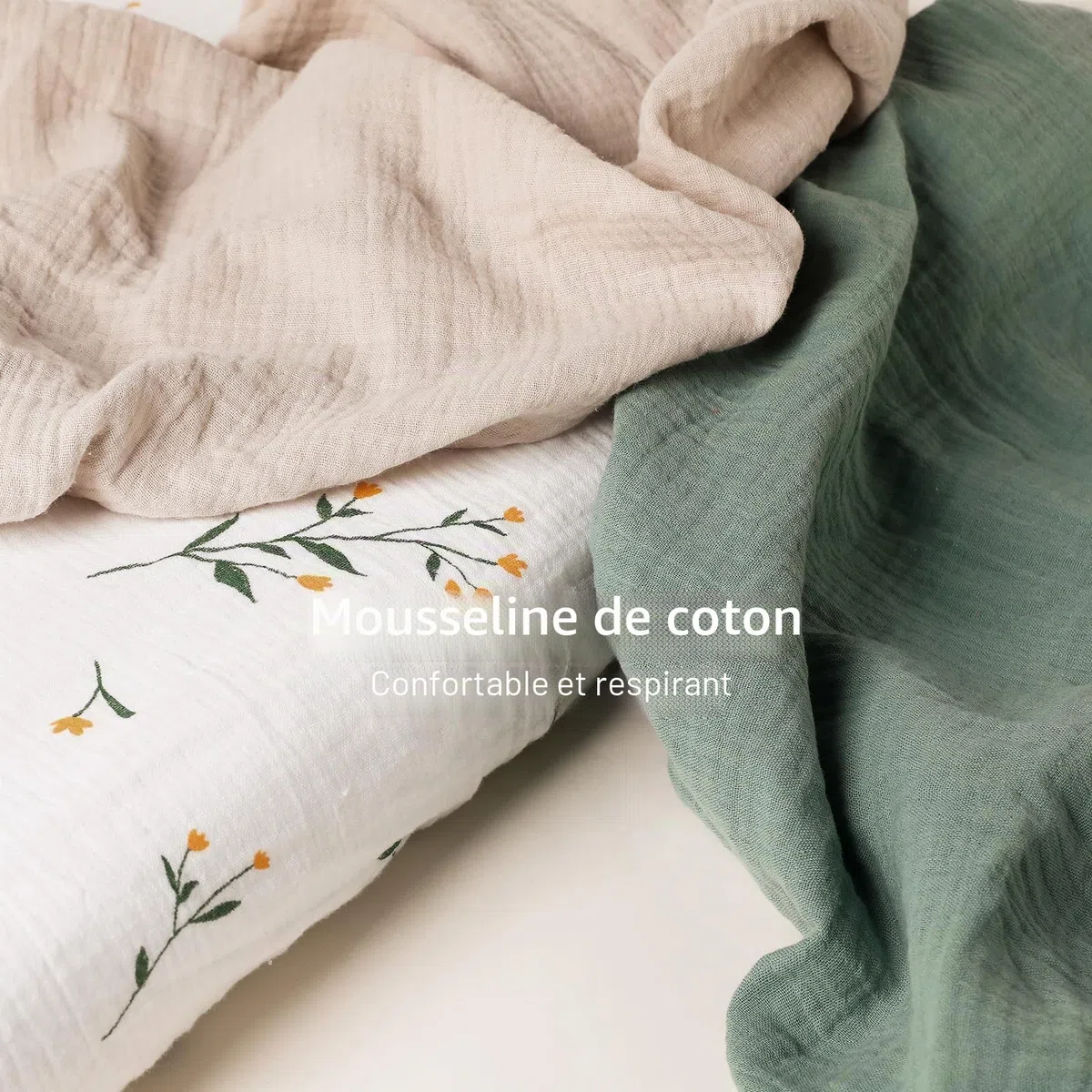 Lot de 3 draps-housses, protège-matelas, pour parc, 100 % mousseline de coton, doux, pour poussette, cadeau de naissance, couleur Floride