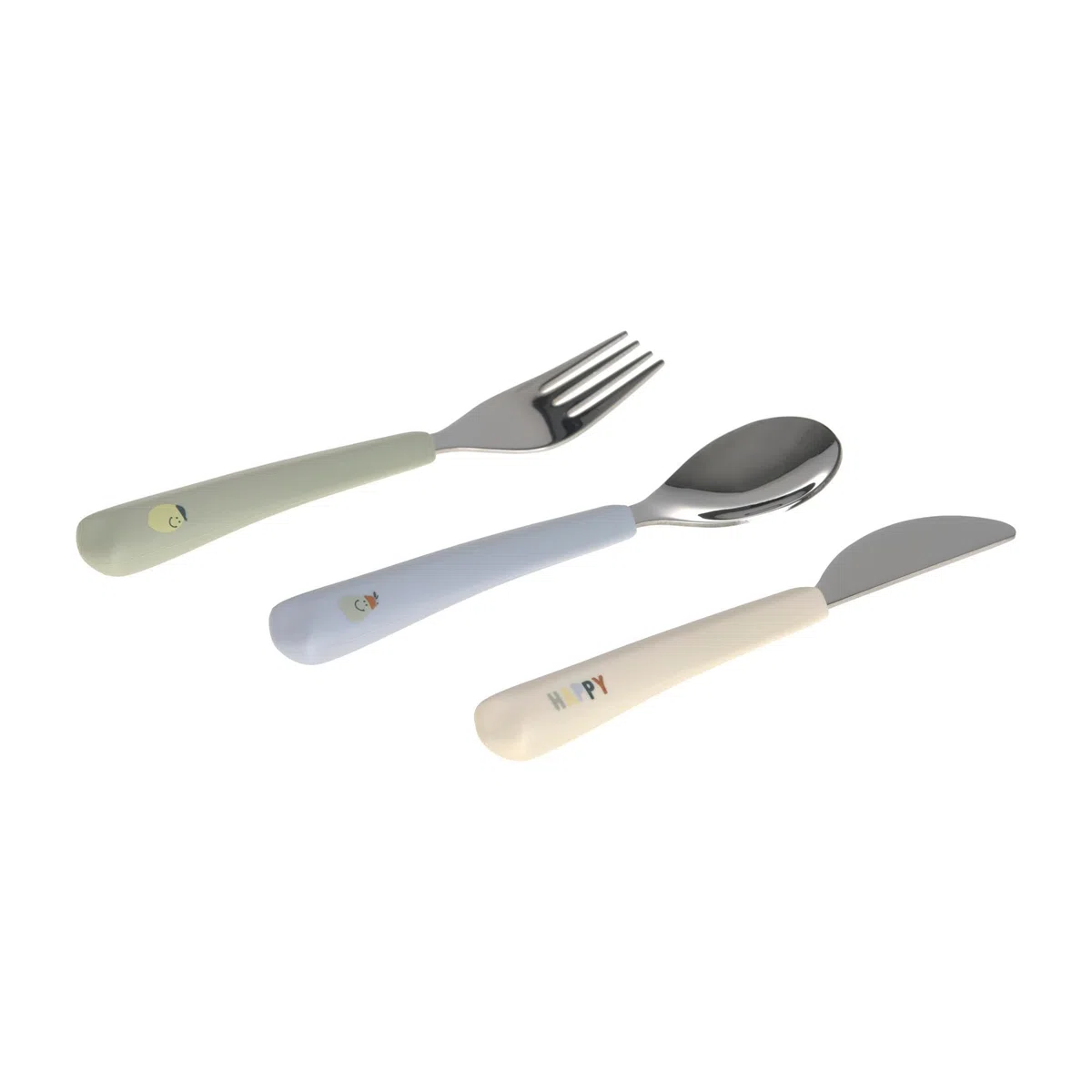 LÄSSIG Set de couverts pour enfants 3-pièces fourchette, cuillère, couteau acier inoxydable manche silicone/cutlery with Silicone Handle Happy Fruits Lemon