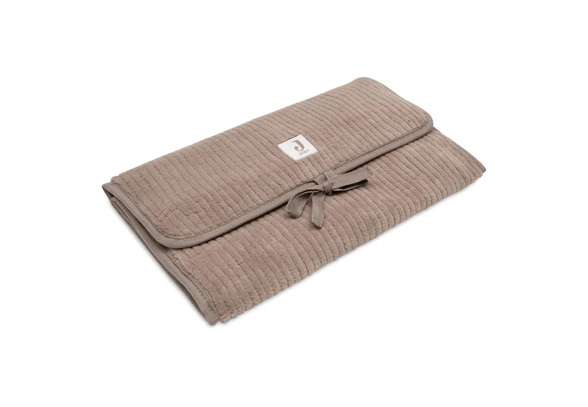 Jollein Matelas à Langer Nomade Cloudy Rib - Milky Coffee - Avec Poches et Nœud - Doux et Nettoyable - Tapis à Langer Nomade Idéal pour les Sorties - 71x50 cm