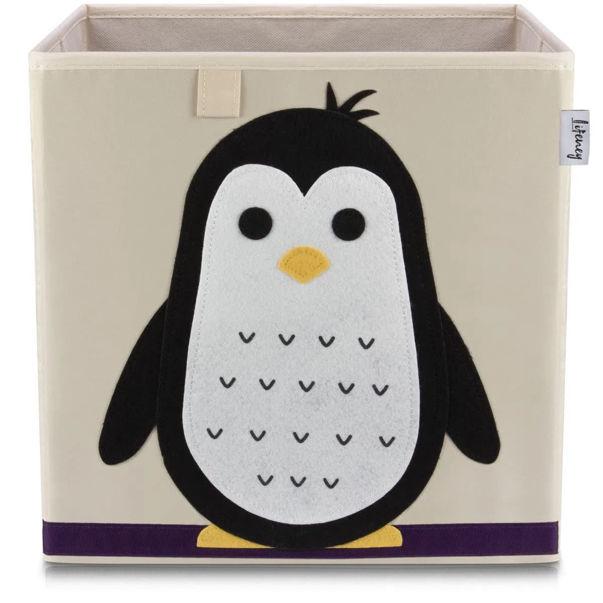 833364 Boîte de rangement pingouin, Coffre à jouet, compatible avec l'étagère IKEA KALLAX, Feutre, Polyester, Beige, Coloré, 33 x 33 x 33 cm