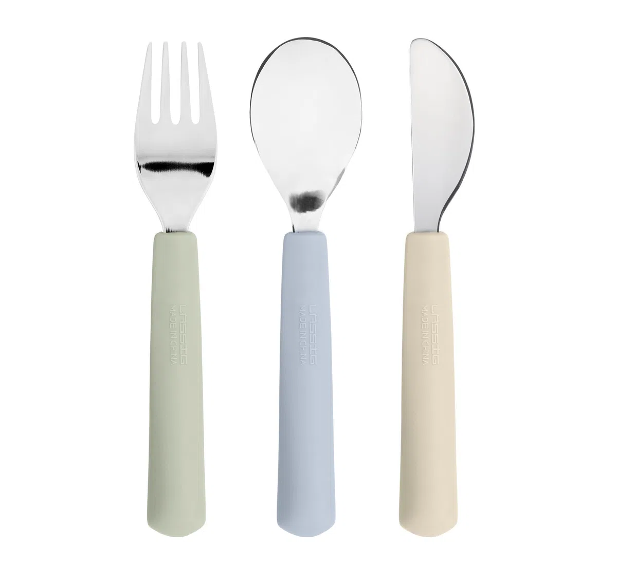 LÄSSIG Set de couverts pour enfants 3-pièces fourchette, cuillère, couteau acier inoxydable manche silicone/cutlery with Silicone Handle Happy Fruits Lemon