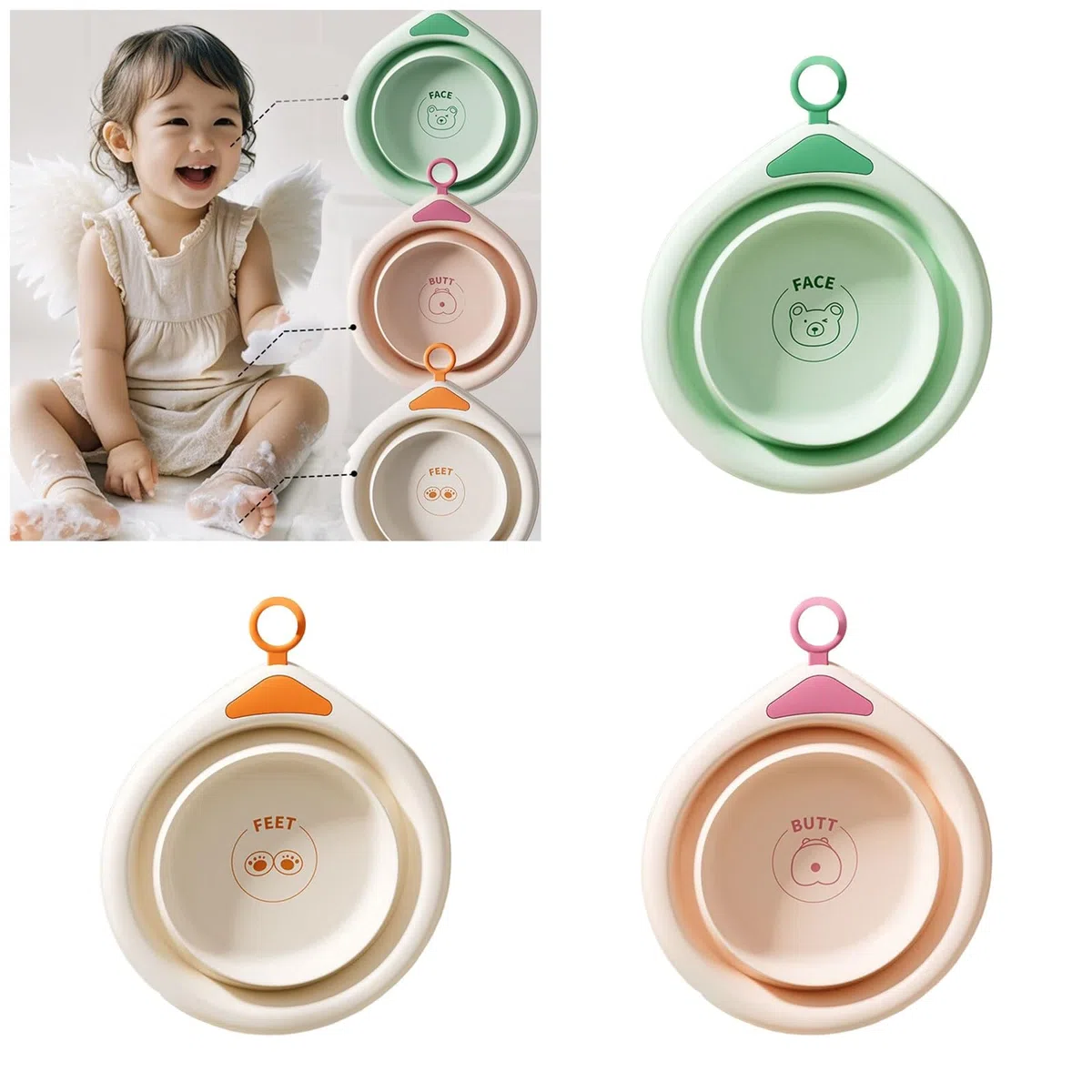 Bassine d'hygiène pliable pour nourrisson - 3 compartiments d'utilisation - Lavabo pour peaux sensibles - Lavabo pliable essentiel pour les nouveau-nés
