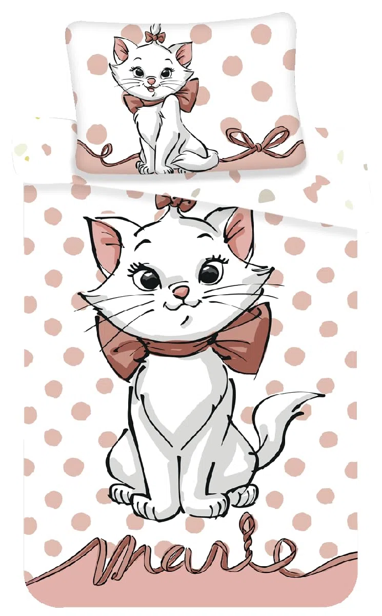 Parure de lit Enfant Disney Marie Aristochats, Housse de Couette 100 x 135 cm + taie d'oreiller 40 x 60 cm, 100% Coton