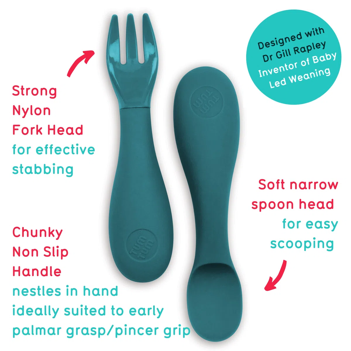 TUM TUM Couverts Enfants Étui, Cuillères Bébé Fourchettes Enfant, Couverts Bébé, 6 m+, Bleu