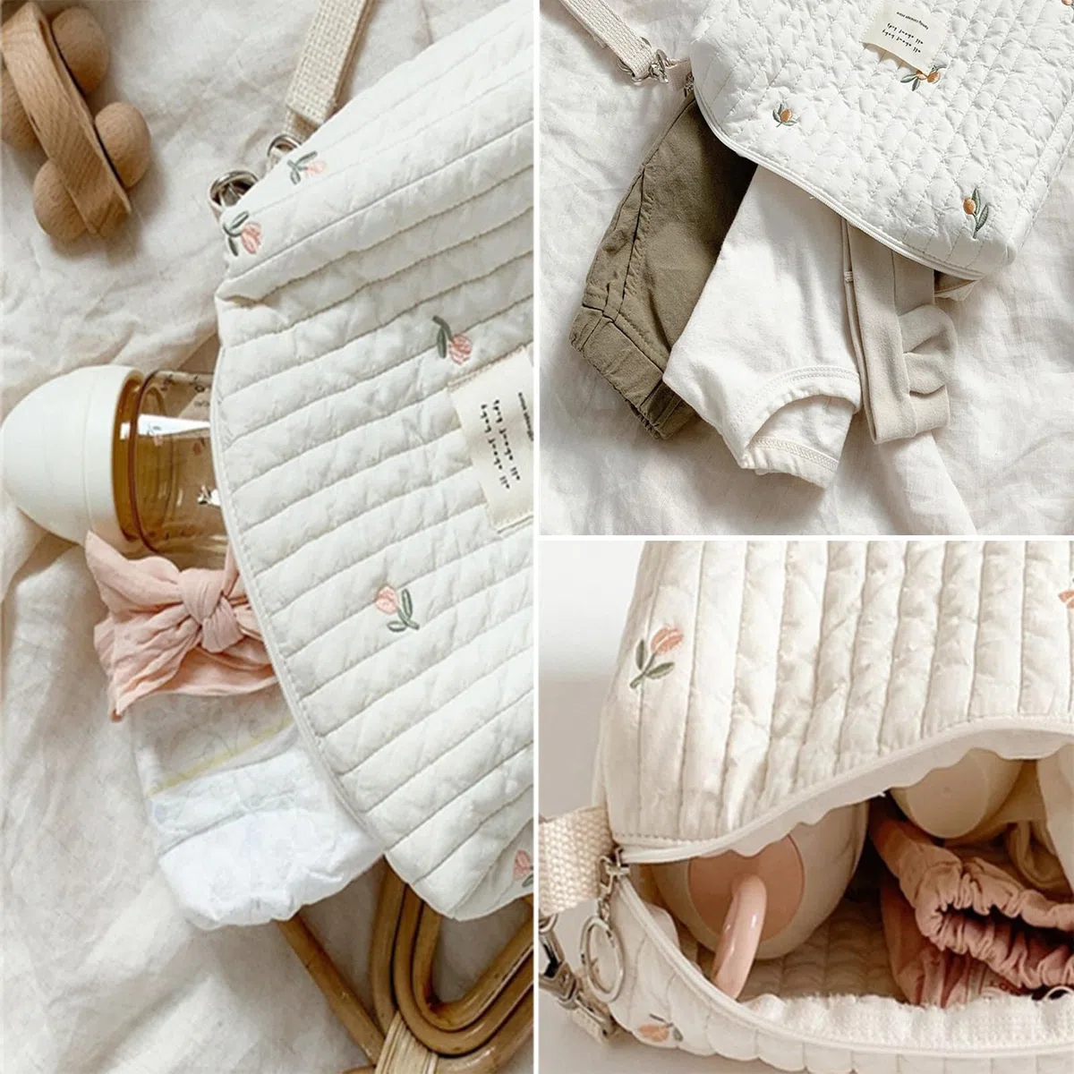3 Pièces Sac À Langer Portable Universels Pour Bébé Nouveau-nés, Sac Bebe Maternite De Poussette, Organisateur De Maman Fermeture À Glissière À Une Épaule Broderie Pour Voyage Activités Plein Air