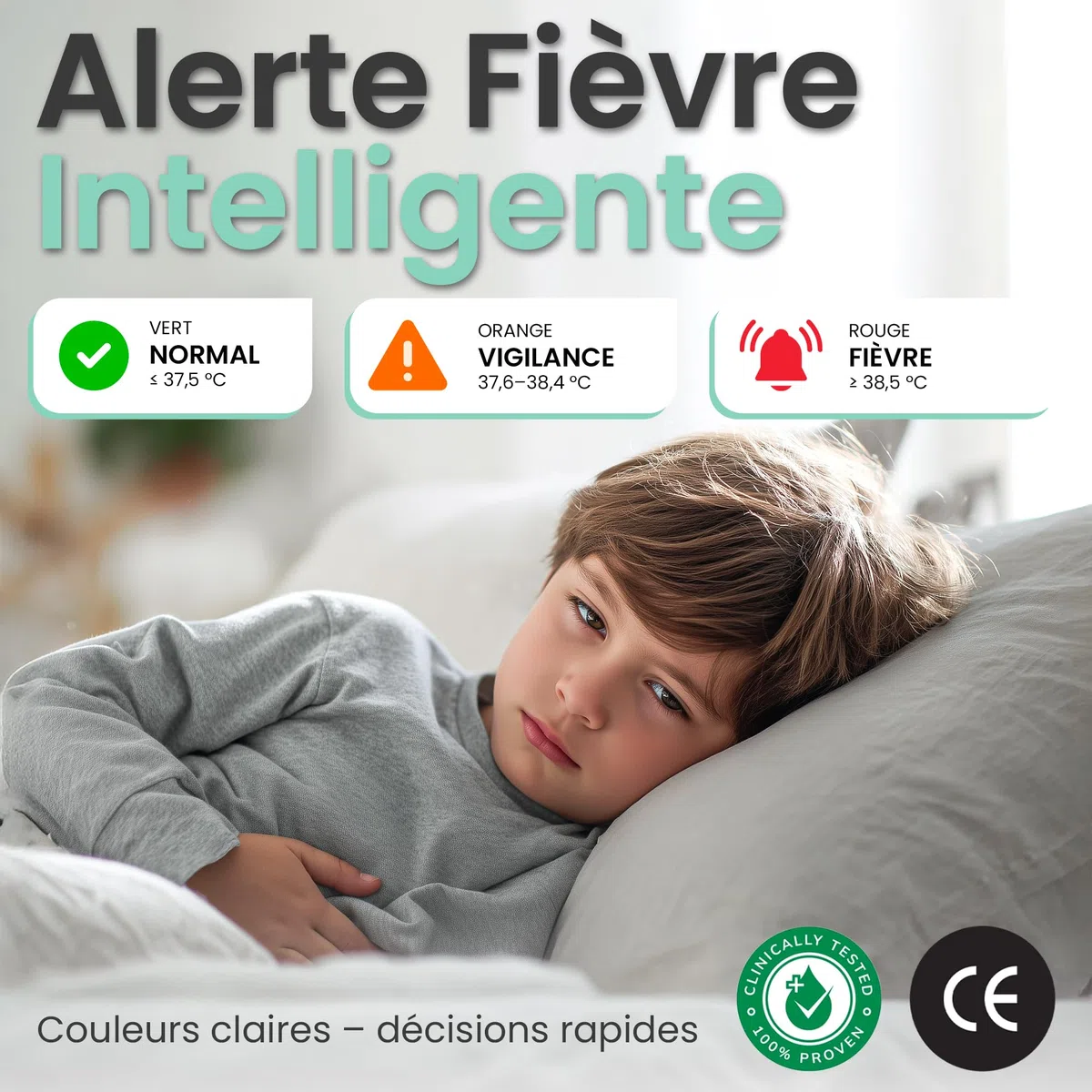 Thermomètre Frontal et Auriculaire Infrarouge FARMAQO 4 en 1, Sans Contact Bébé Enfant Adulte, Bluetooth avec Application VitaConnect, Mesure en 1 Seconde, Alerte Fièvre 3 Couleurs, Garantie 3 Ans