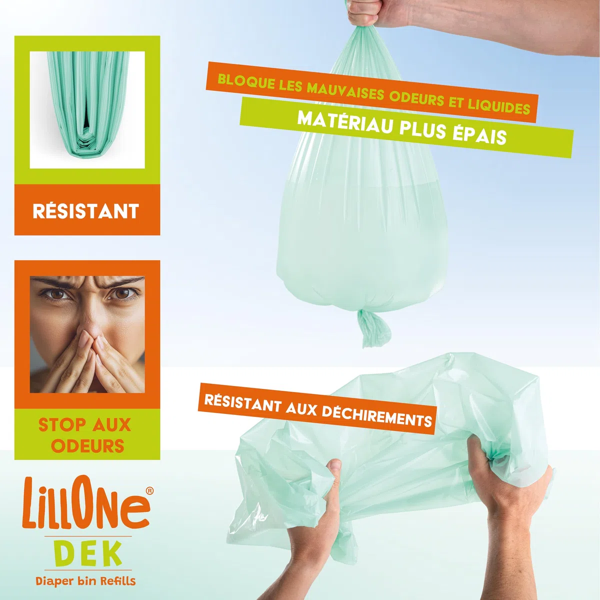 Sacs de Recharges LillOne Compatibles avec les Poubelles Korbell Classic 16 Litres et Litter Champ – Pack de 4 Recharges Poubelles à Couches - 12 Mètres de Recharge pour Litière Chats - Extra Longues