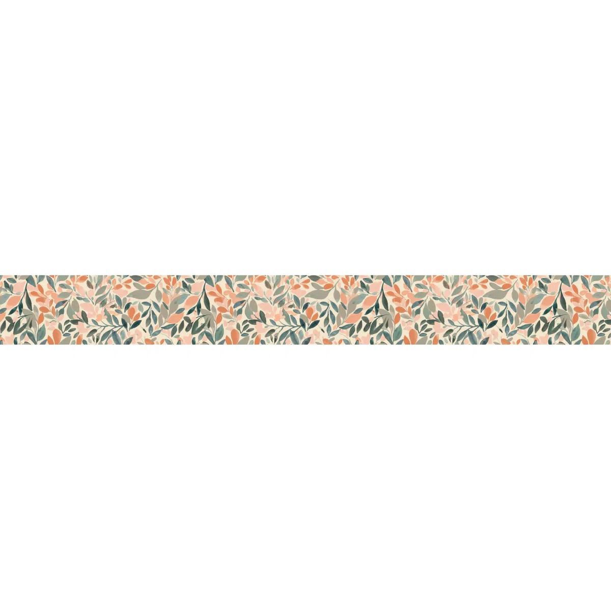 Frise décorative adhésive, fleurs pastels, feuillage, beige, vert, rose pastel, 9 cm X 300 cm