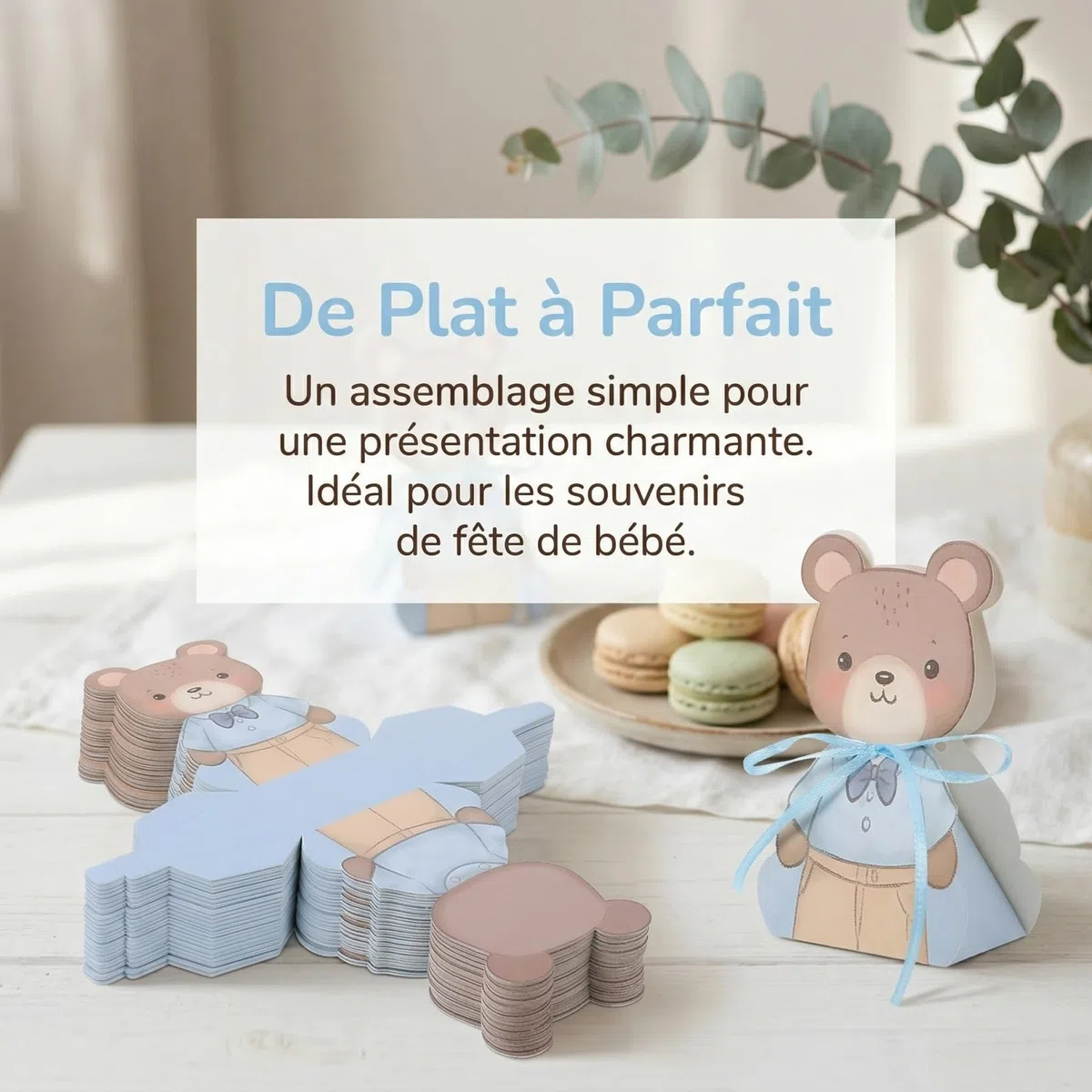 UKCOCO 50 Boîtes à Dragées pour Shower Ours Bleu Pliables en Papier Mini Boîtes Présents pour Fête D’anniversaire Bébé Coffret Souvenir 3d Ours pour Baptême et Naissance