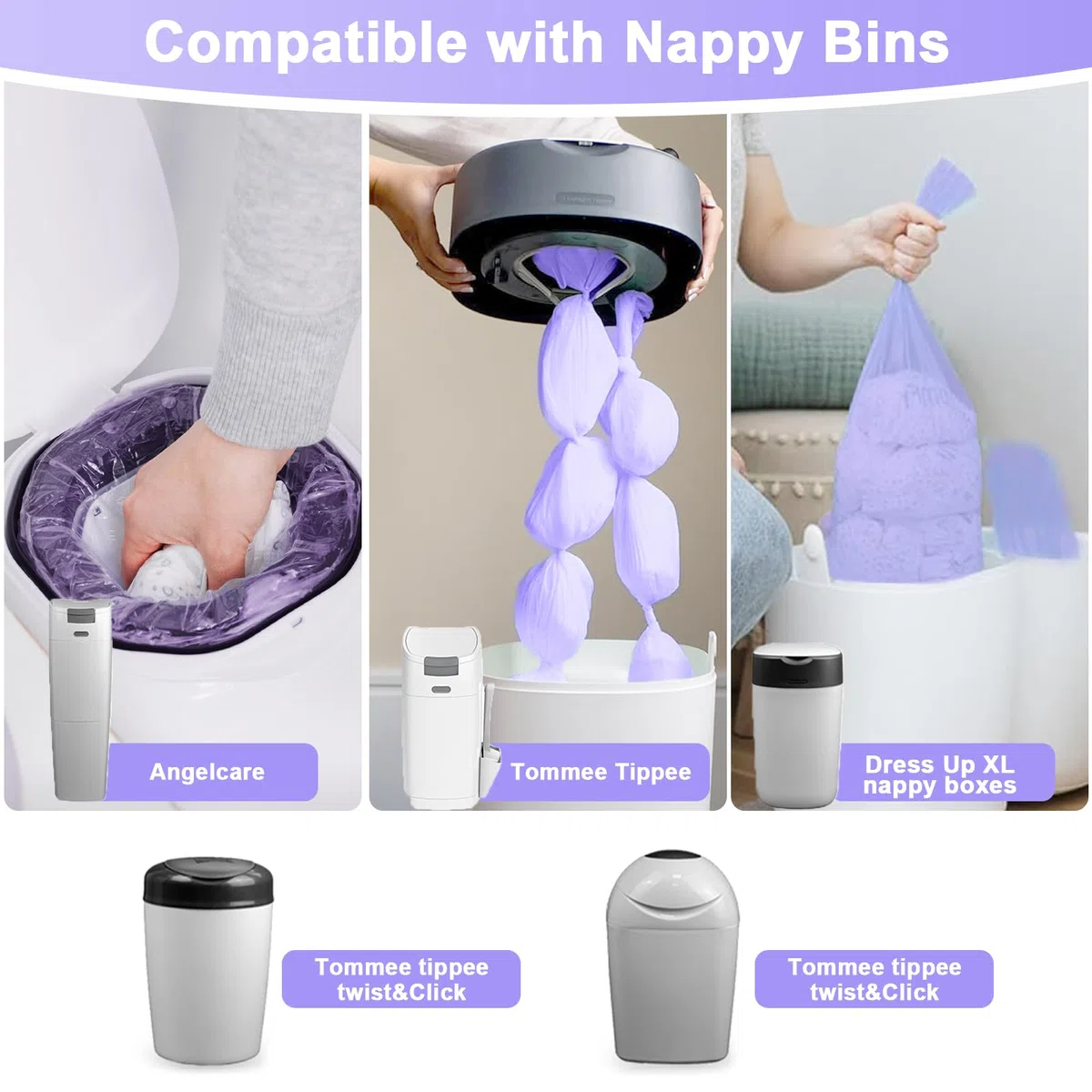 10 Sacs Poubelle à Couche Grande Capacité, Compatible Tommee Tippee, Angelcare (9 Sacs & 1 Cassette Recharge)