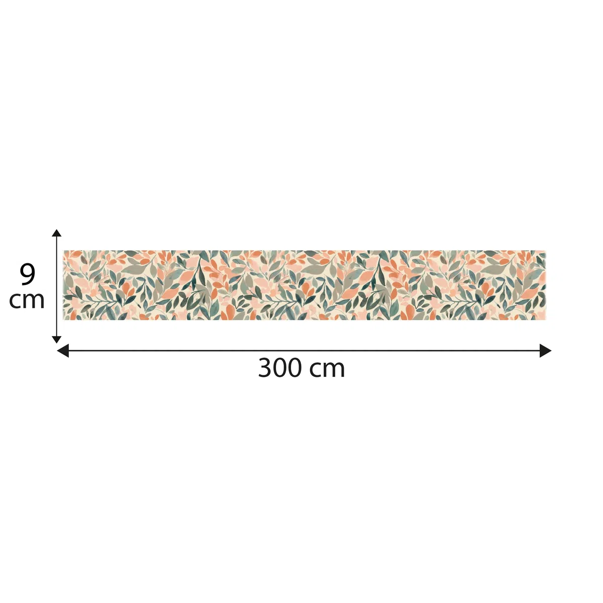 Frise décorative adhésive, fleurs pastels, feuillage, beige, vert, rose pastel, 9 cm X 300 cm