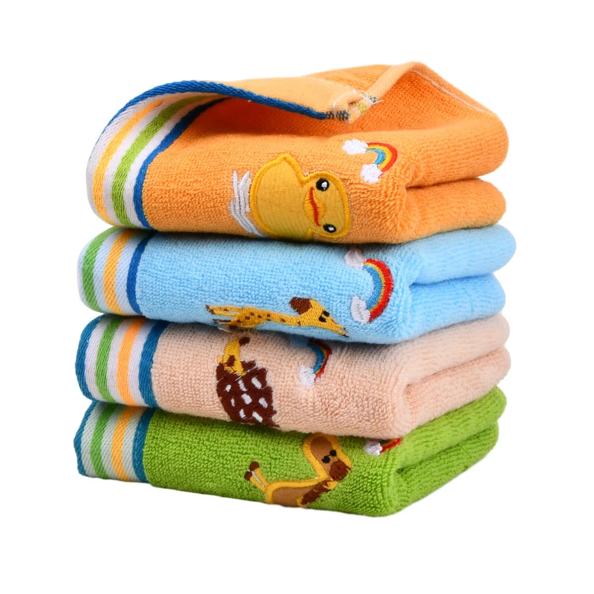 Lot de 4 Serviette de Toilette pour Enfants,100% Coton Gant de Toilette pour Bébé,Gant de Toilette Super Doux,Chiffon de Nettoyage Réutilisable pour Le Visage de Bébé (26 * 50cm) (Stripes)