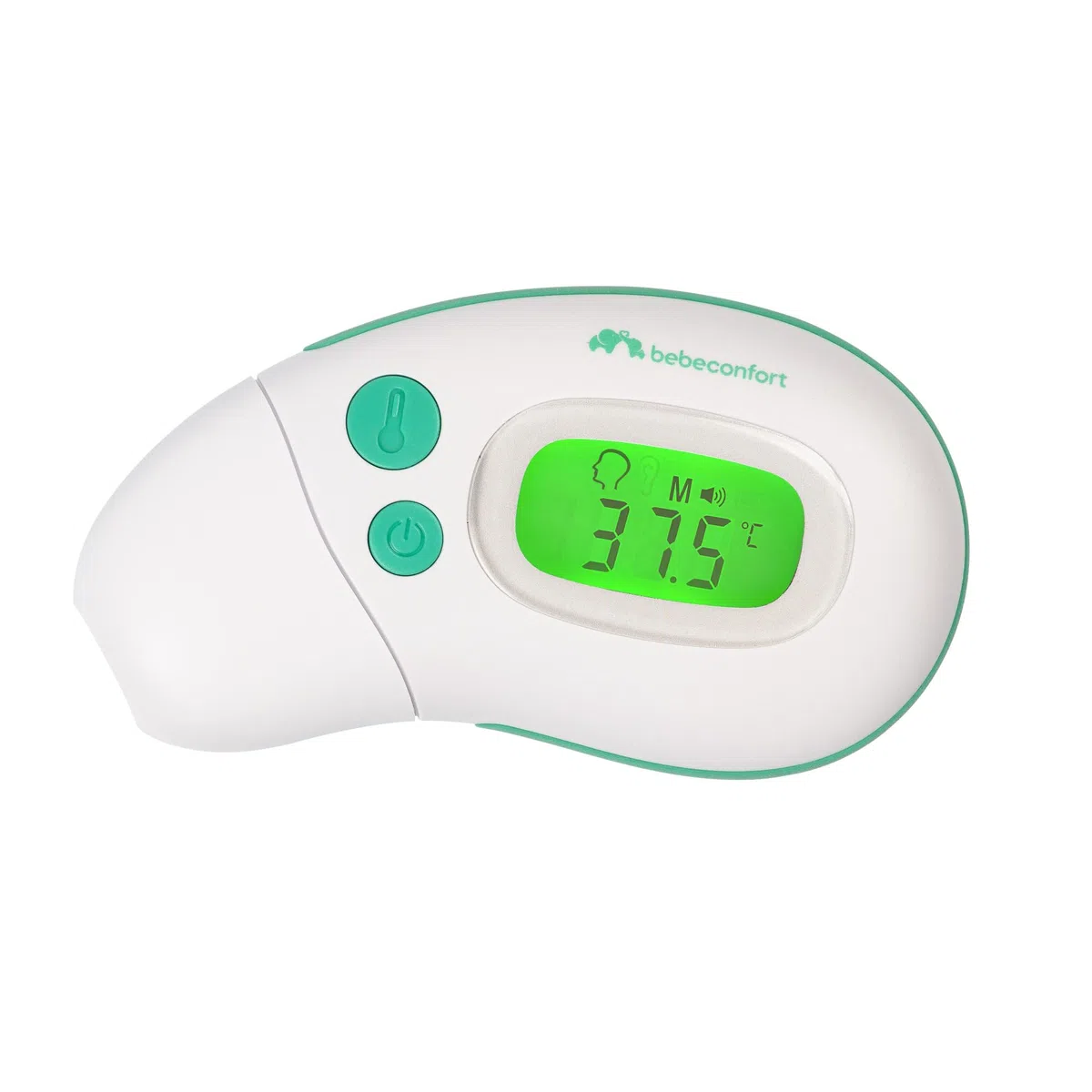 Bebeconfort Mini thermomètre bébé multifonction, 4-en-1, dès la naissance, sans contact, technologie infrarouge, indicateur de fièvre, intelligent et simple, compact, blanc