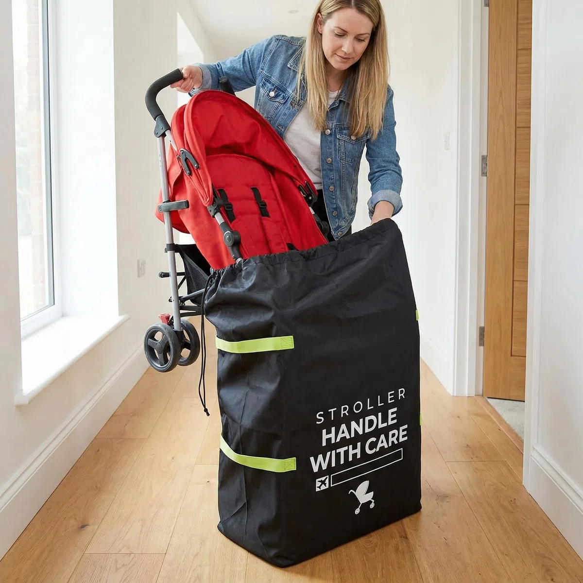Sac de Voyage pour Poussette, 120 x 60 x 38cm Sac de Rangement Universel pour Poussette avec Bandoulière, Housse Poussette Canne pour Voyage, Avion, Voiture