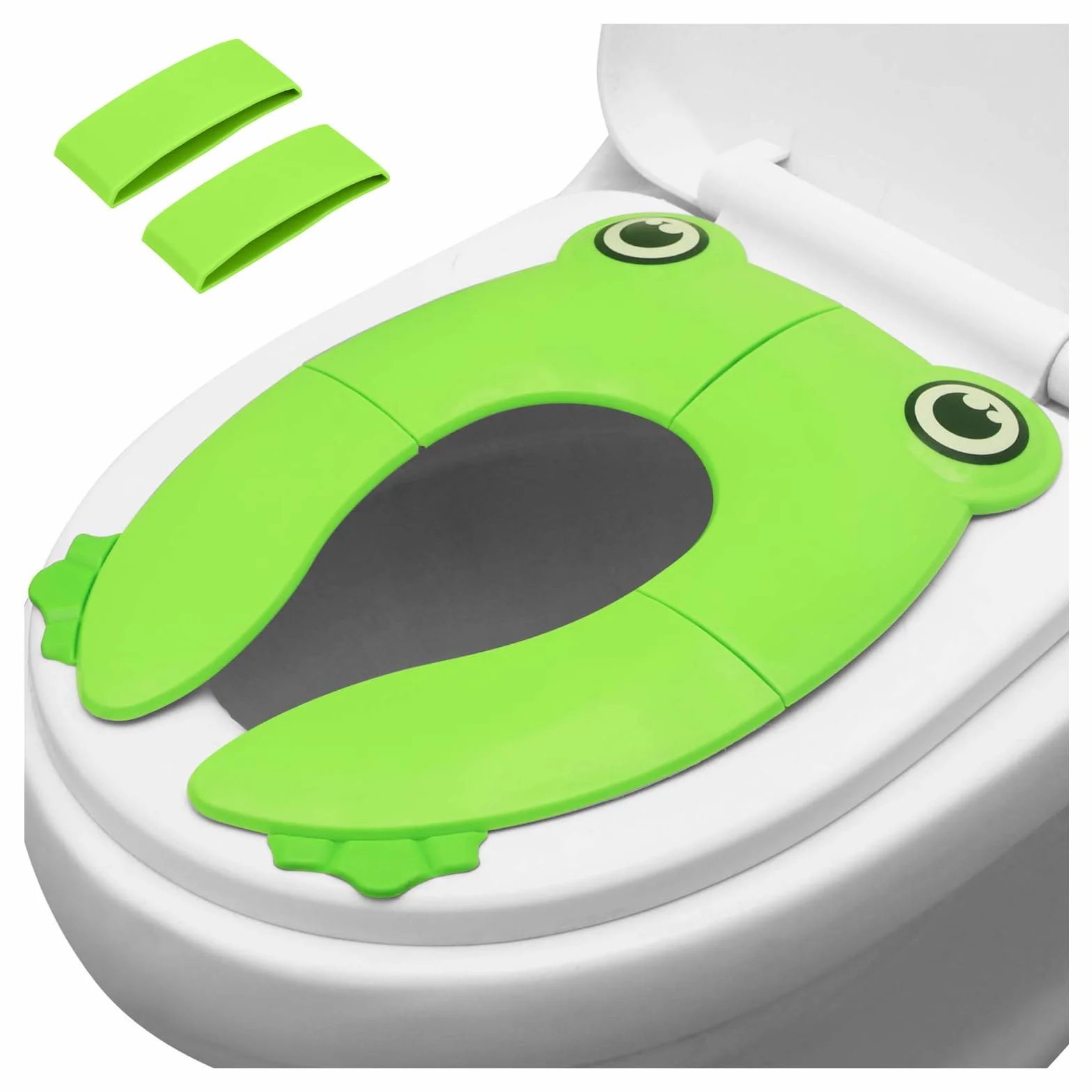 PandaEar Bébé Réducteur de Toilette, Siège Réducteur de Toilettes Pliable pour Bébé, Siège de Toilettes Pliable Enfant, WC Voyage Siège Pliable de Toilettes avec Sac de Transport (Green)