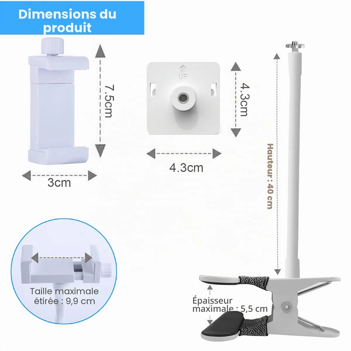 Support Universel pour GHB Babyphone, Flexible Support de Caméra Bébé pour Philips Avent, Compatible avec Moniteur OBVHNUA/momcozy/BOIFUN/ieGeek/Taktark, Fixation sans Perçage pour Lit Bébé et Chambre