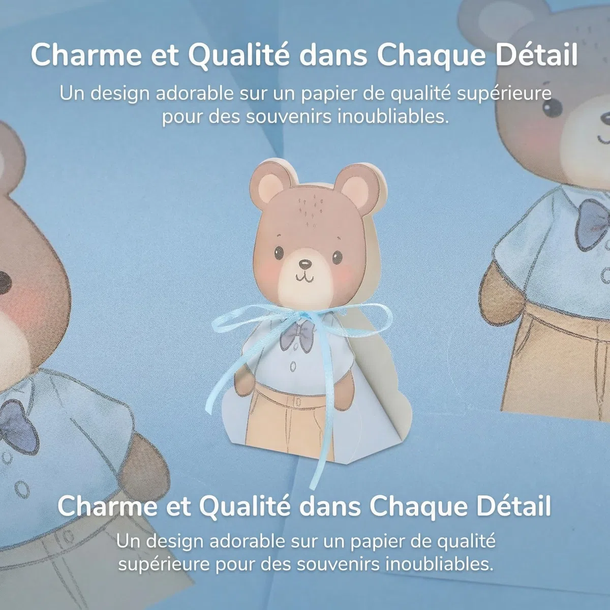 UKCOCO 50 Boîtes à Dragées pour Shower Ours Bleu Pliables en Papier Mini Boîtes Présents pour Fête D’anniversaire Bébé Coffret Souvenir 3d Ours pour Baptême et Naissance