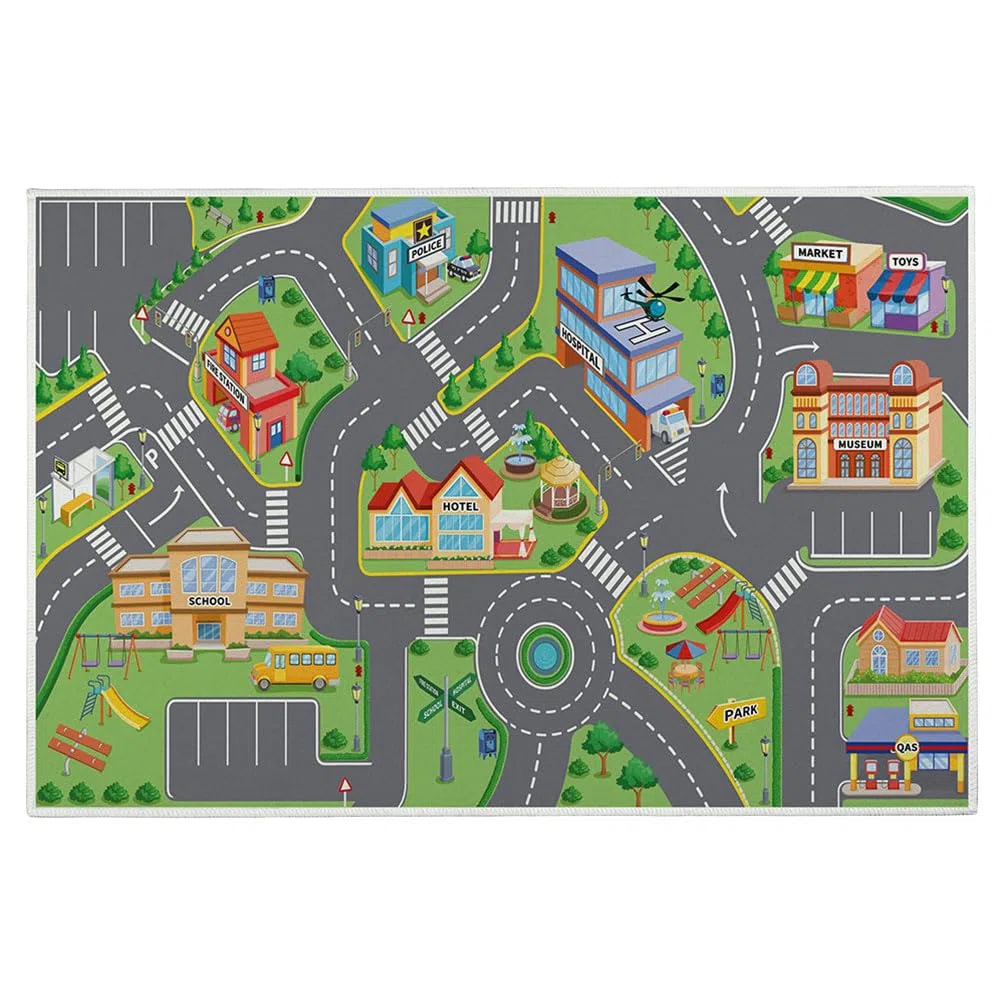 Starnearby Tapis de Jeu en Velours Cristal - Piste de Voiture avec Plan de Ville, Activité Bébé Antidérapant Enfant Cadeau
