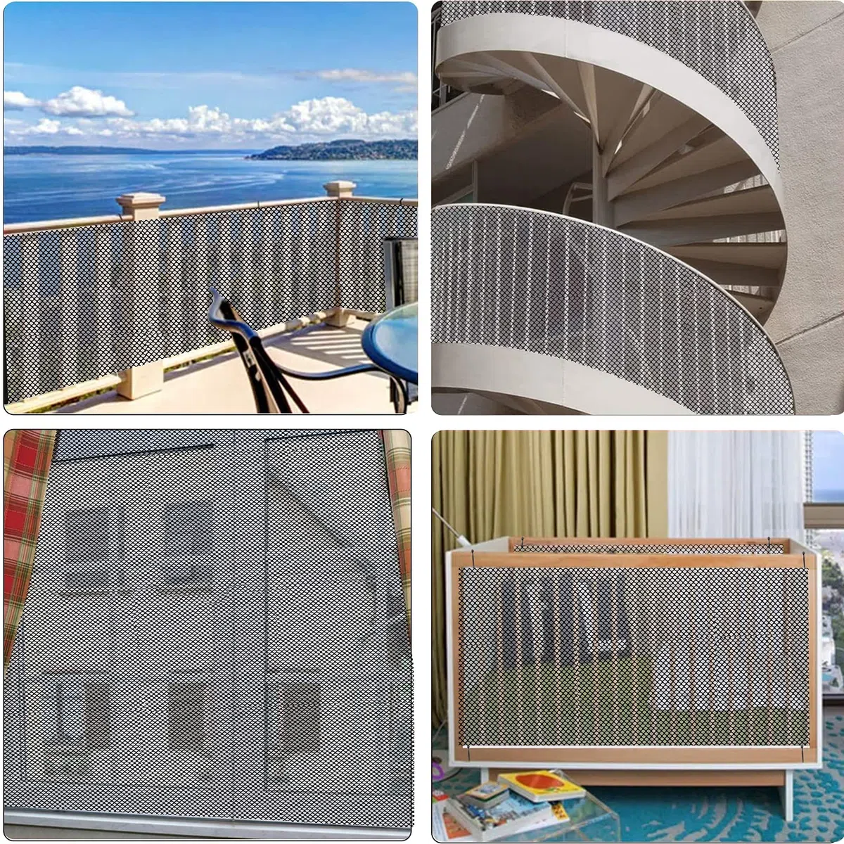 Filet de Sécurité pour Enfants, Bébé Filet de Protection pour Balcon et Escalier, 300Lx90H CM Robuste Réglable Clôture D'escalier Barriere de Securite en Maille pour Chat et Jouet, Noir