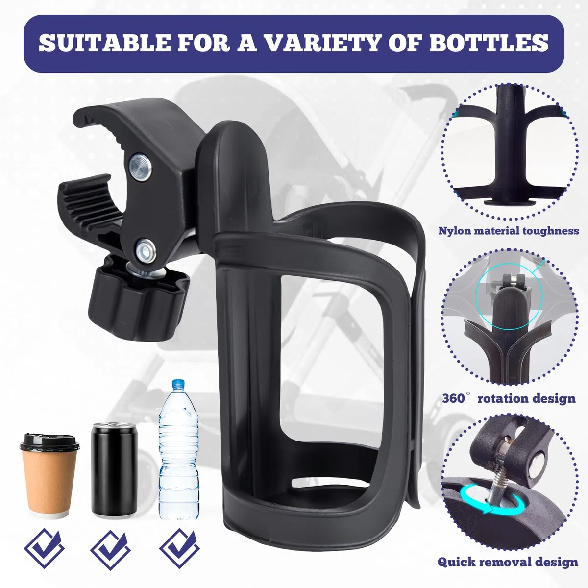 Porte-Gobelet pour Poussette: PRITOK Porte-Gobelet pour vélo, Porte Bidon Vélo, Porte-Gobelet Rotation 360 Degrés Vélo pour Scooters, Vélos, VTT, Poussettes 4 Pièces