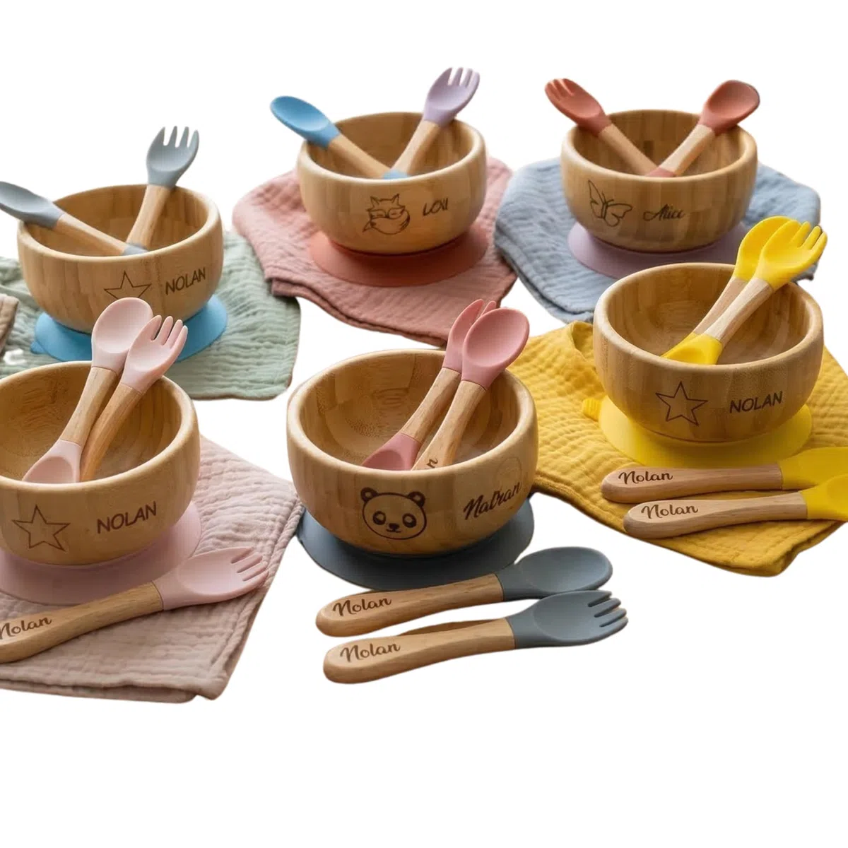 Bol et couverts personnalisés au prénom de l'enfant - Cadeau Noel - Cadeau Anniversaire -Diversification alimentaire - Idée Cadeau Originale