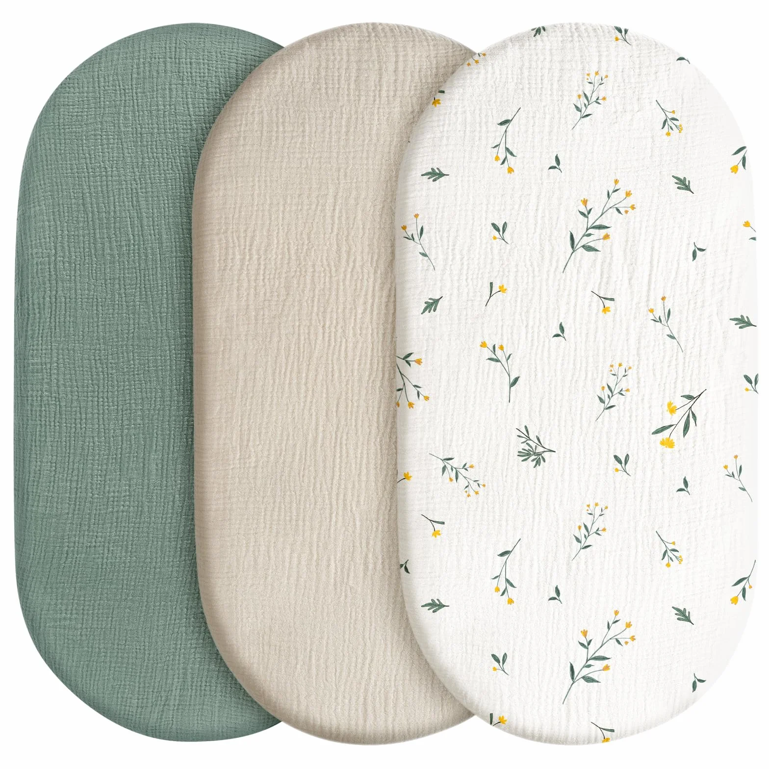 Lot de 3 draps-housses, protège-matelas, pour parc, 100 % mousseline de coton, doux, pour poussette, cadeau de naissance, couleur Floride