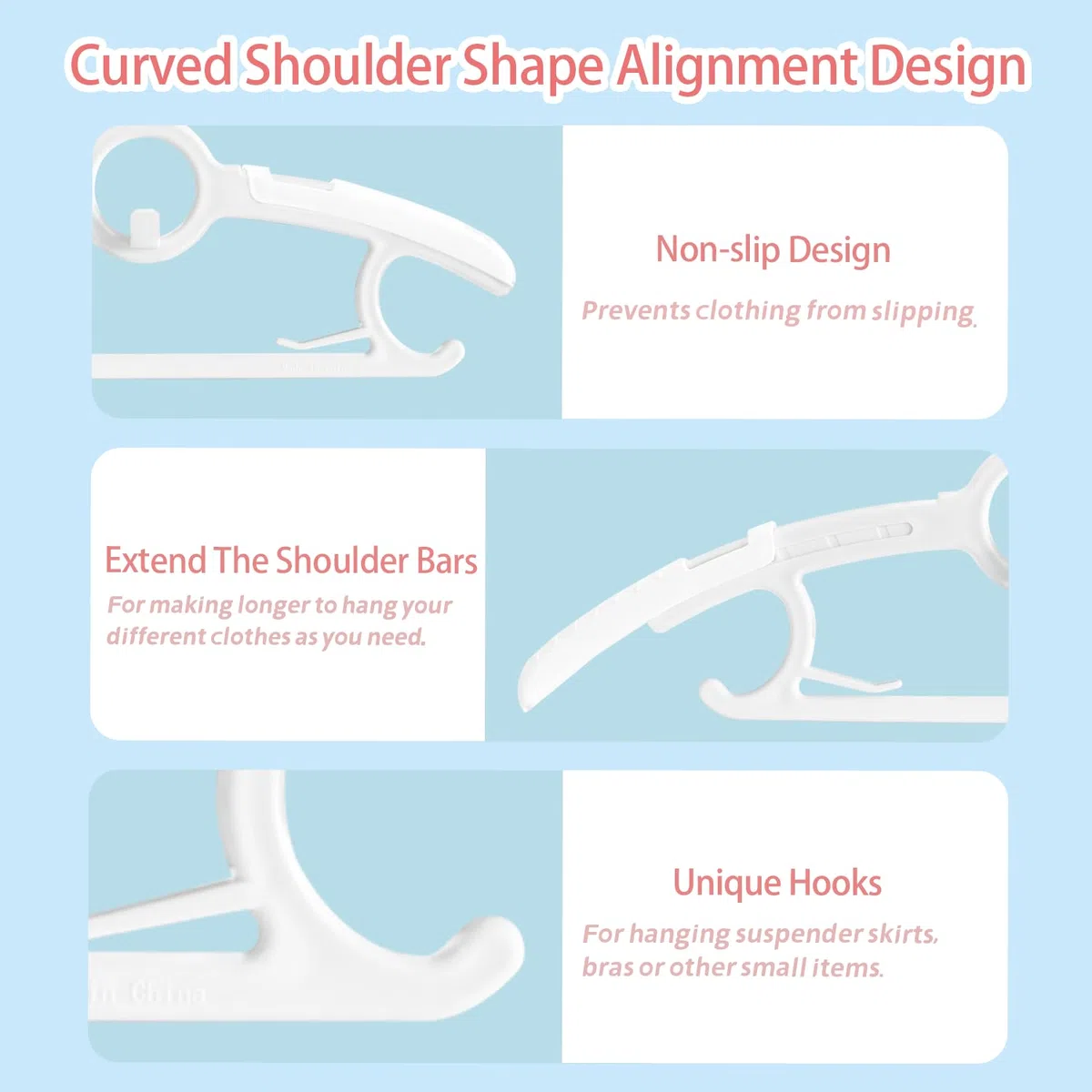 ManGotree Cintres pour bébés, cintres Ajustables antidérapants pour Enfants 28cm-36.8cm, cintres empilables en Plastique (20 Paquets, Blanc)