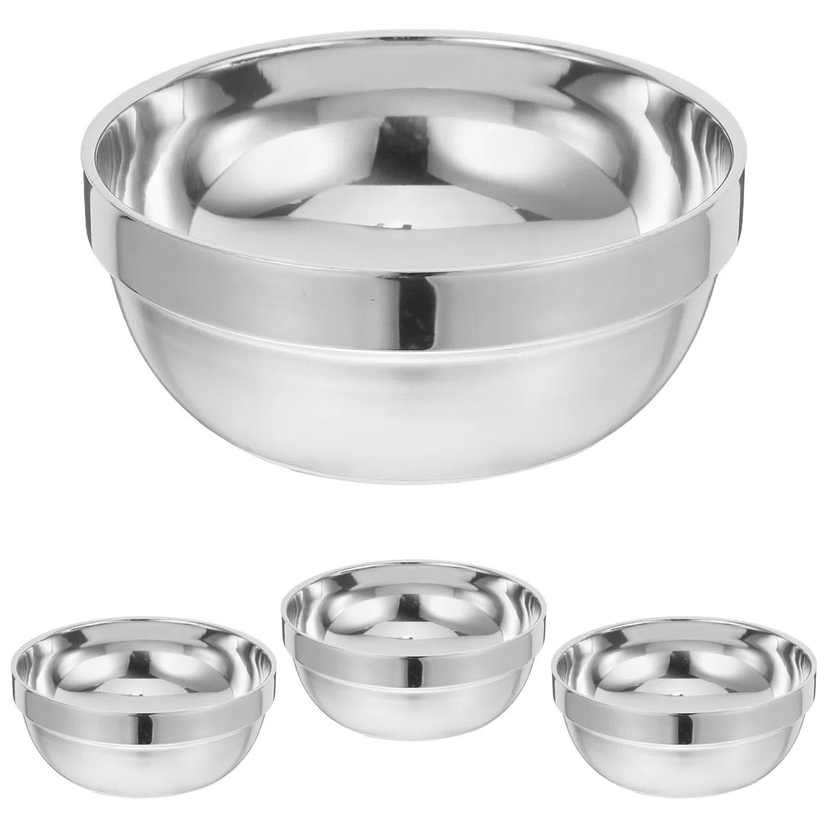 ABOOFAN Bol à Soupe Inox Double Paroi 4 Pièces 13 cm 500 ml Isolation Thermique Anti-Chaleur Base Antidérapante pour Enfants Repas Familial Camping