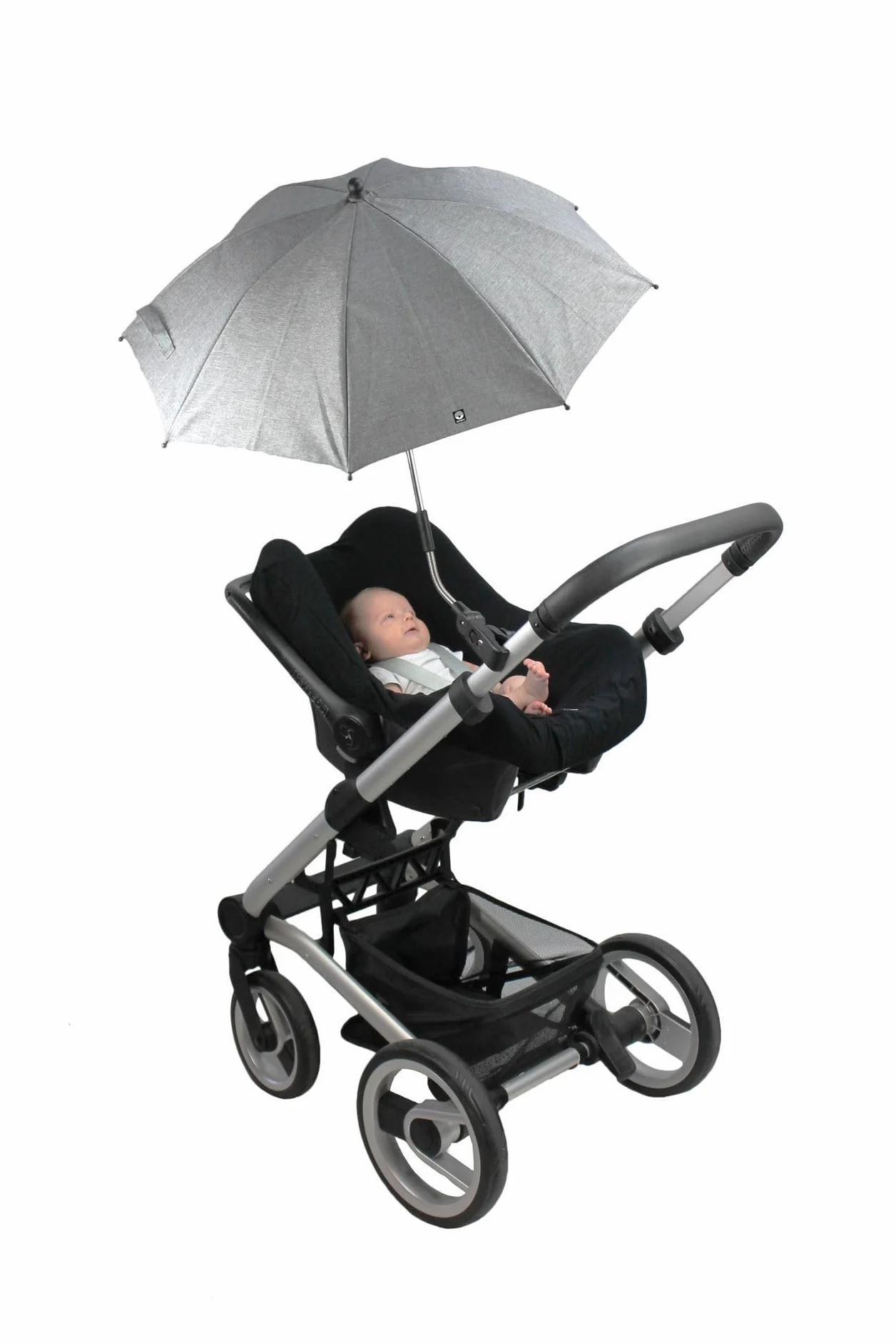 Parasol Dooky pour landau ou poussette (universel et flexible, protection UPF 50+, flexibilité à 180 degrés, technologie flex, système easyfix, déperlant), Gris