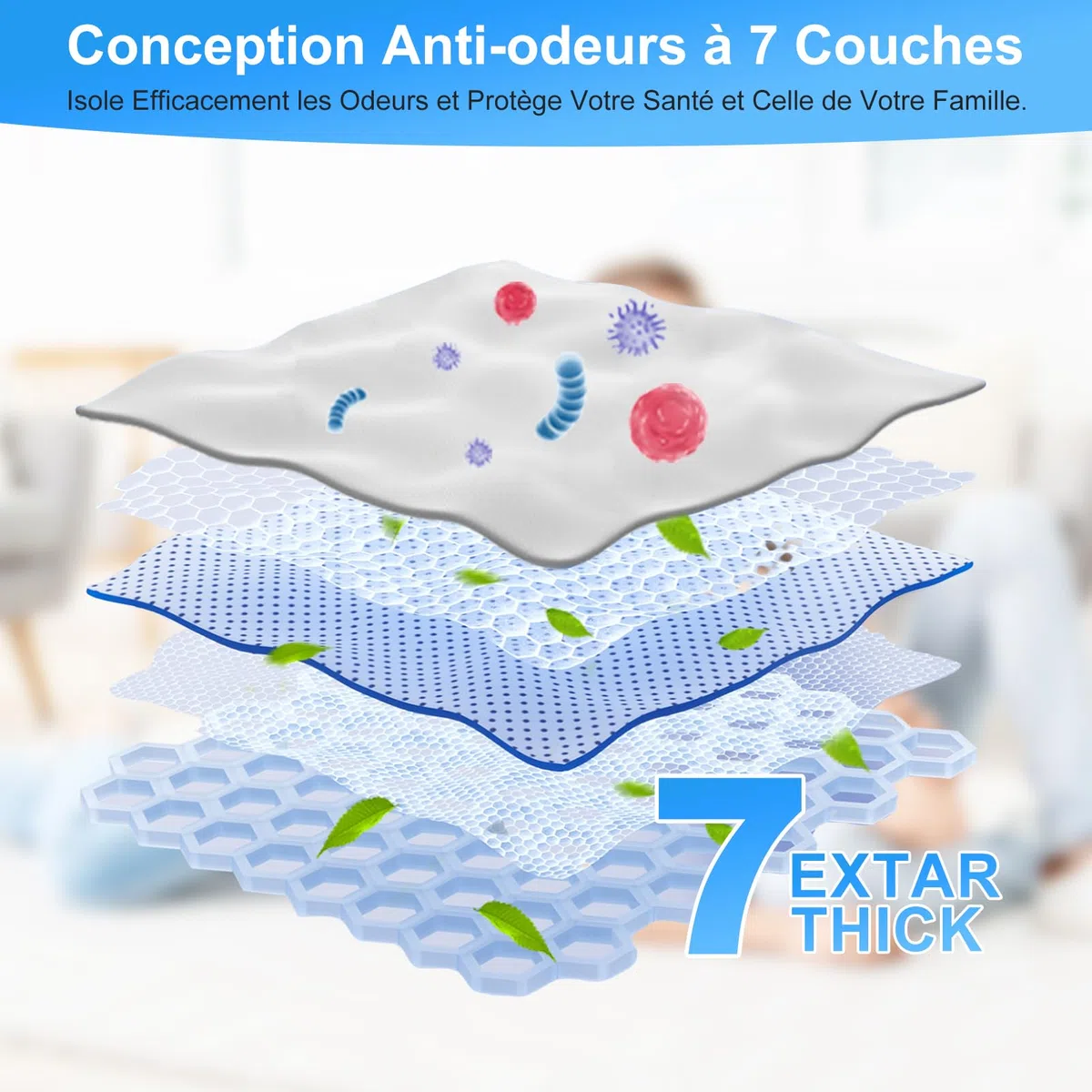 15 Pièces Recharge Poubelle a Couche, Sac Poubelle Couche Grande Capacité l'environnement, Excellente Résistance Anti-odeur Compatible avec Tous les Types de Recharges