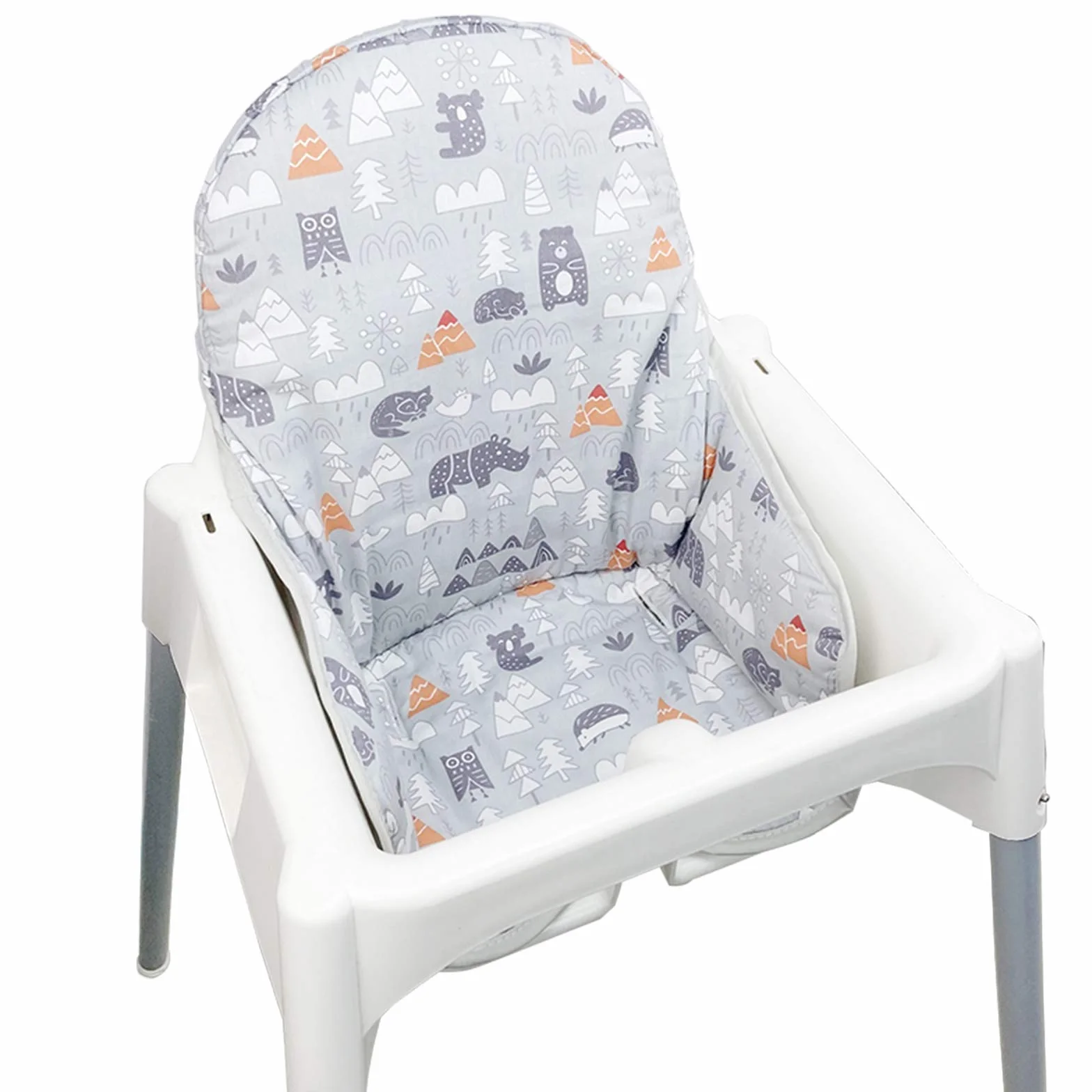 ZARPMA Housses de Siège en Compatible pour Chaise Haute Antilop Surface en Coton et Rembourrage Motif Forêt Pliables(Gris)