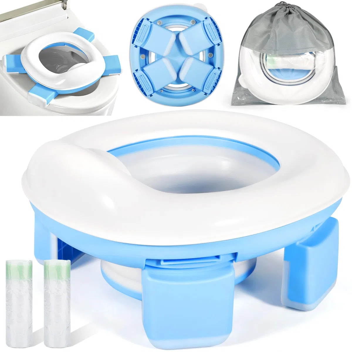 Pot de Voyage Enfant Pliable, Pot Bebe Enfants 3-in-1 Siège Toilette Pliable avec Sacs, Pliante Toilettes pour Enfants, Reducteur Toilette Enfant à Emporter Partout Pot Portable Enfant Voyage