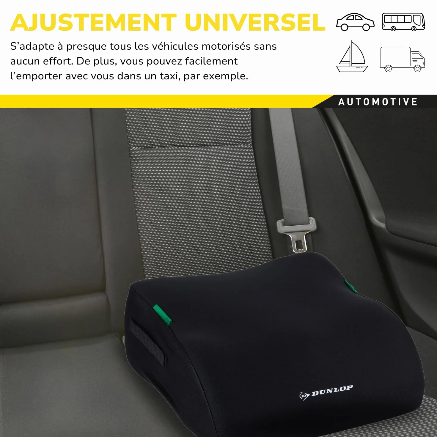 Dunlop Réhausseur Voiture Enfant 135-150cm - Sièges Auto ECE R129-3 Ans Ergonomique avec Housse Lavable - Noir