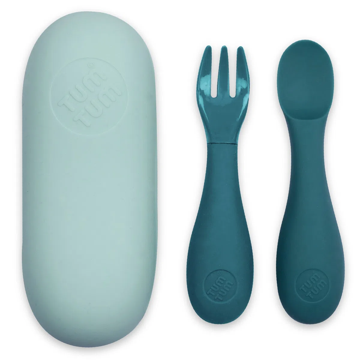 TUM TUM Couverts Enfants Étui, Cuillères Bébé Fourchettes Enfant, Couverts Bébé, 6 m+, Bleu