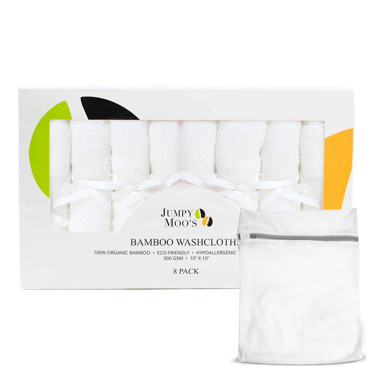 JM Lingette Lavable Bébé en Rayonne de Bambou - 25x25cm, 500 g/m² Ultra Épais et Absorbant, Coton Lavable, Débarbouillette Bébé Lavable, Doux pour les Peaux Délicates, Coffret Cadeau Inclus