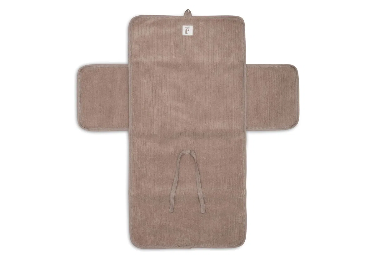 Jollein Matelas à Langer Nomade Cloudy Rib - Milky Coffee - Avec Poches et Nœud - Doux et Nettoyable - Tapis à Langer Nomade Idéal pour les Sorties - 71x50 cm