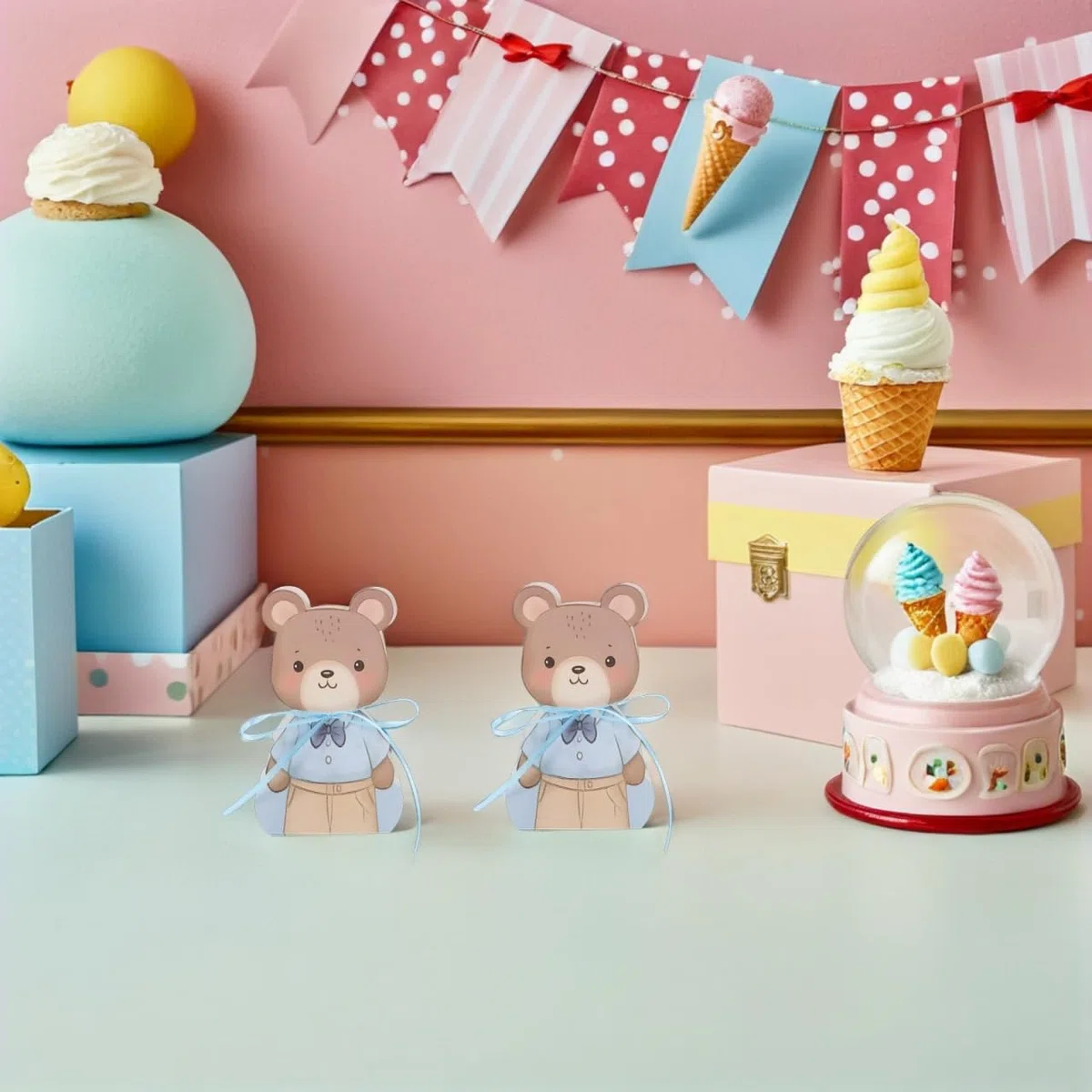 UKCOCO 50 Boîtes à Dragées pour Shower Ours Bleu Pliables en Papier Mini Boîtes Présents pour Fête D’anniversaire Bébé Coffret Souvenir 3d Ours pour Baptême et Naissance