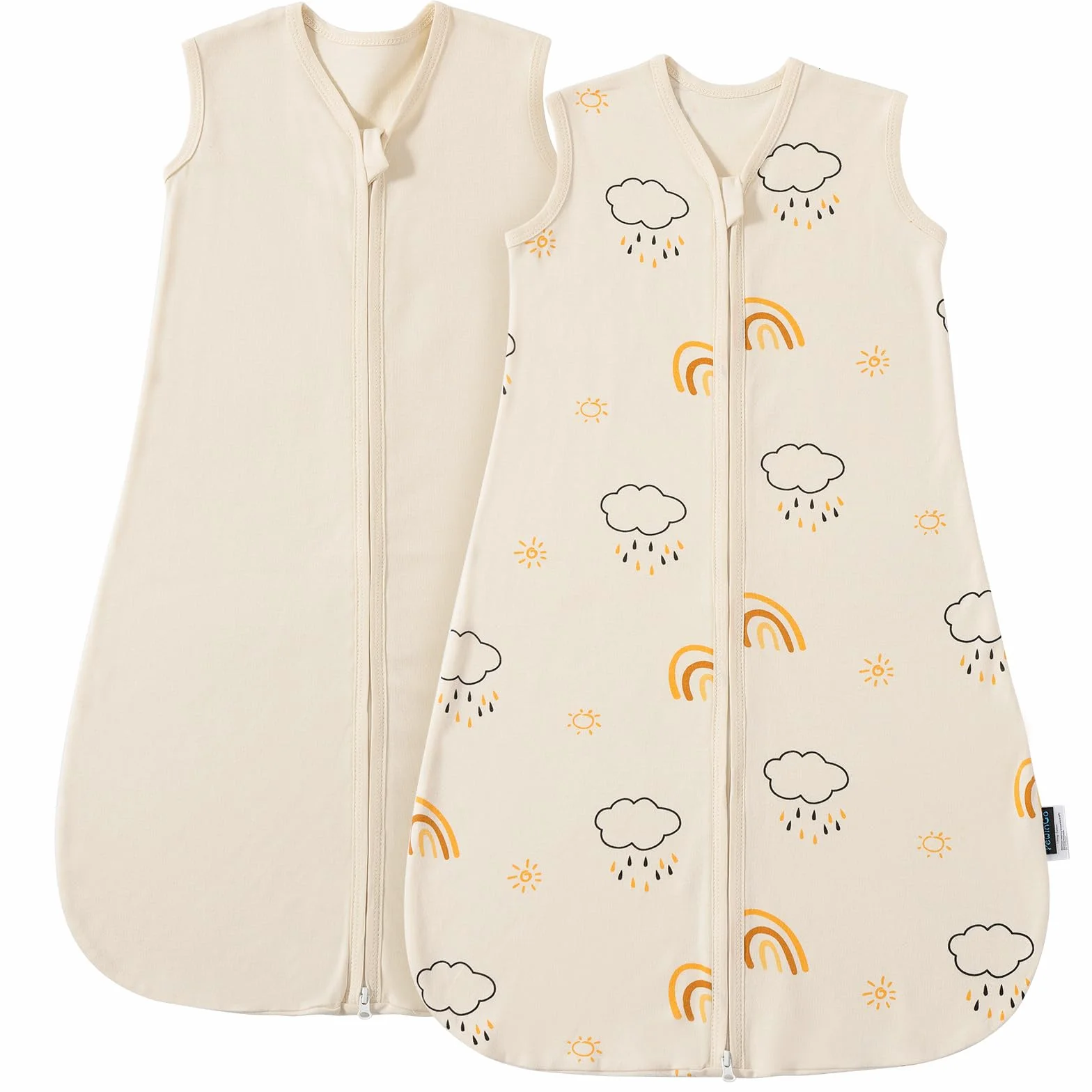 Sac de Nuit Bébé 0.5 TOG 0-6 Mois - Lot de 2 Gigoteuses en 100% Coton | Couverture Portable Nouveau-Né à Double Fermeture Éclair | Matériau Doux, Respirant & Lavable en Machine