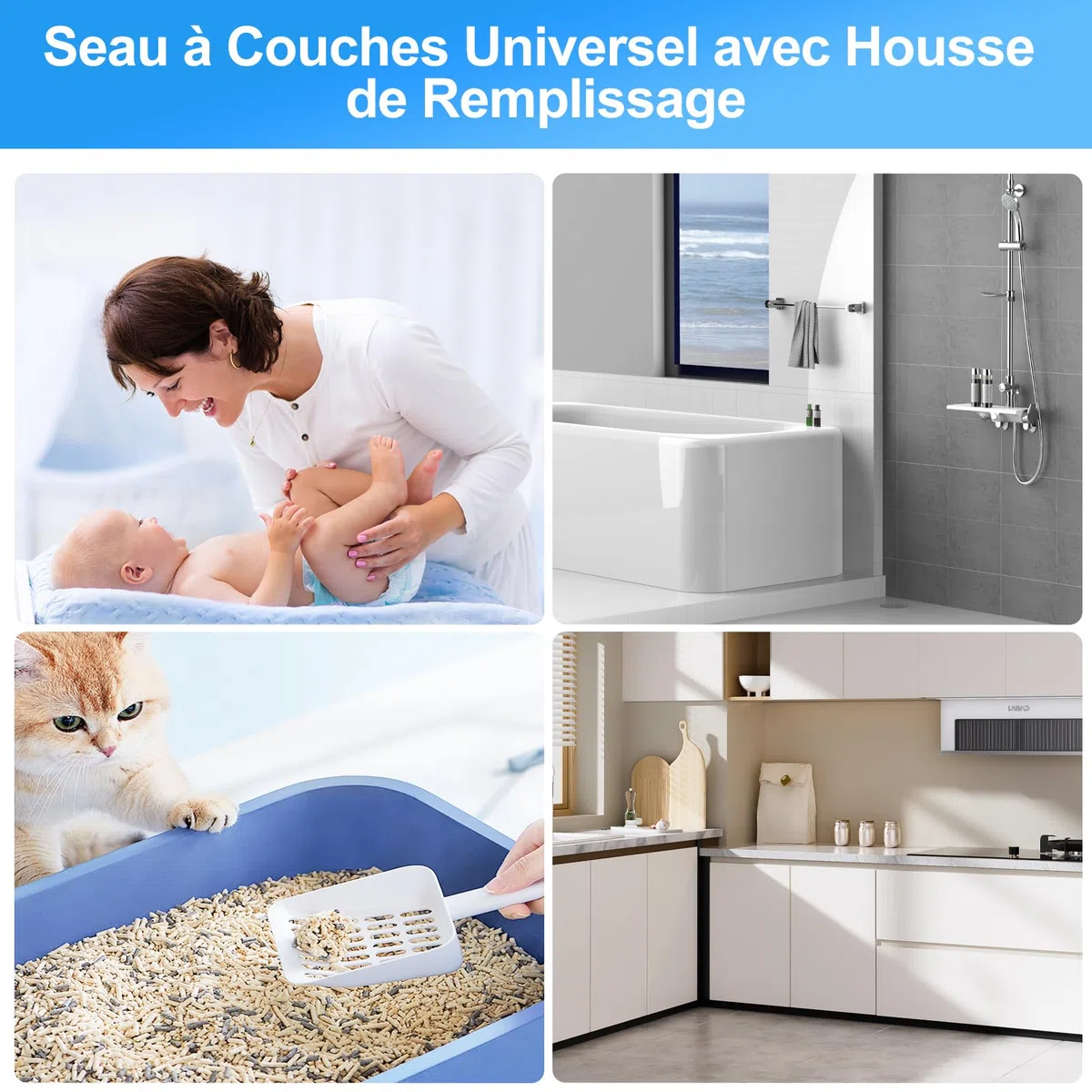 15 Pièces Recharge Poubelle a Couche, Sac Poubelle Couche Grande Capacité l'environnement, Excellente Résistance Anti-odeur Compatible avec Tous les Types de Recharges