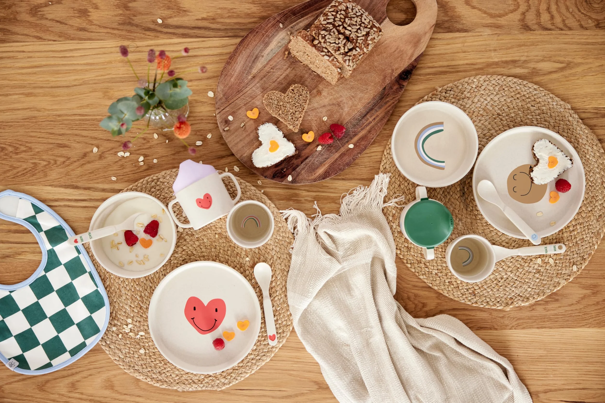 LÄSSIG Set de vaisselle pour enfants assiette gobelet bol cuillère sans mélamine sans BPA lave-vaisselle micro-ondes Bleu ciel