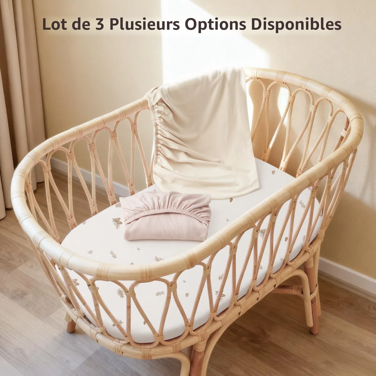 Susurration Lot de 3 Draps Housses Cododo 50 x 90cm Microfibre Respirants Élastique Bébé pour Poussette lit d'appoint lit de Bébé (Pomme de pin)