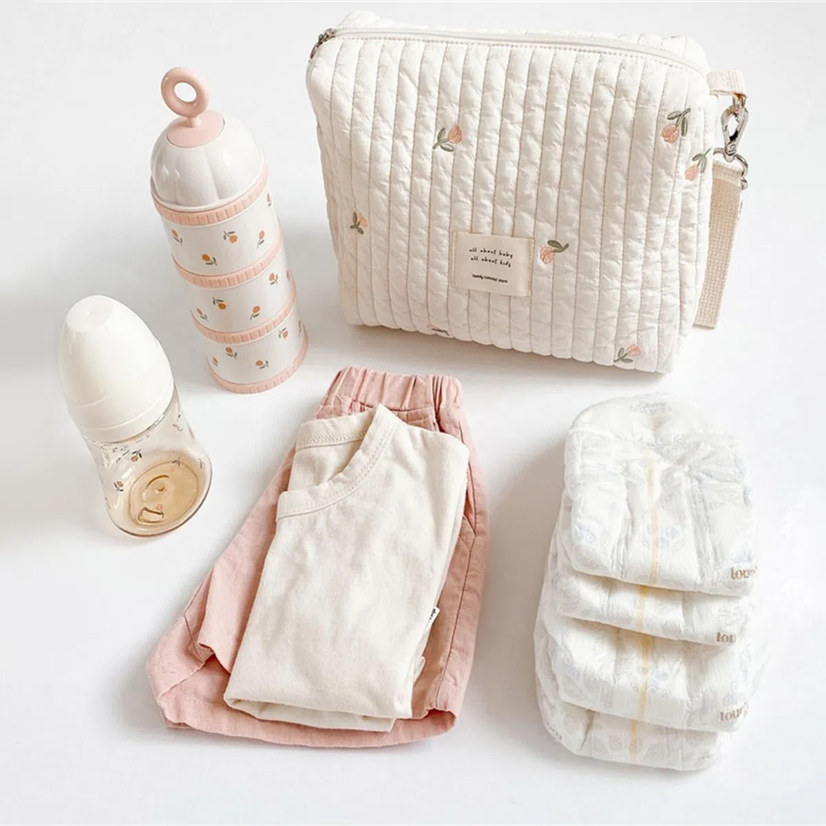 3 Pièces Sac À Langer Portable Universels Pour Bébé Nouveau-nés, Sac Bebe Maternite De Poussette, Organisateur De Maman Fermeture À Glissière À Une Épaule Broderie Pour Voyage Activités Plein Air