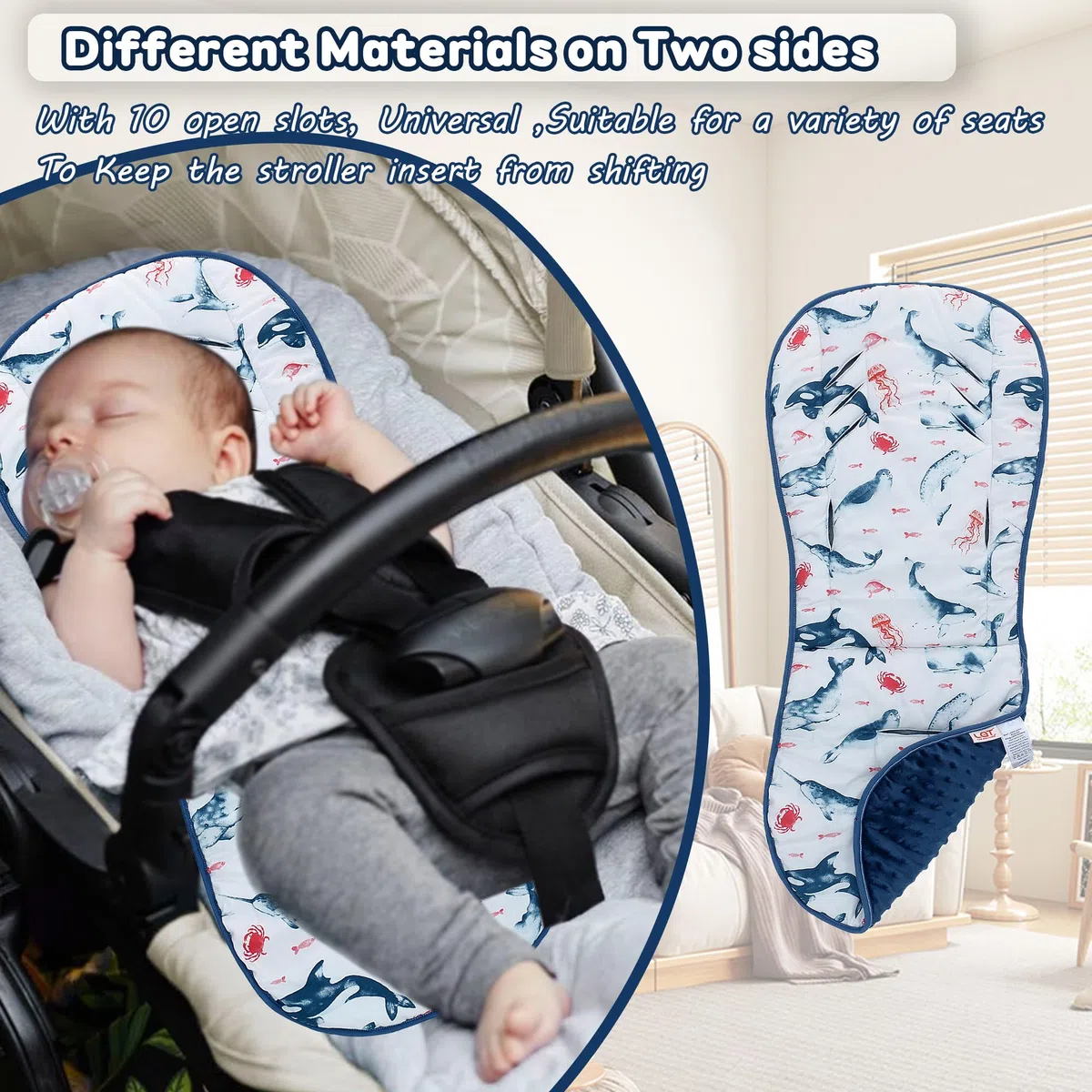 Universel Coussin de Siège pour Poussette, Réversible Coussin Réducteur Poussette, Confortable et Respirant, Compatible avec Poussettes, Sièges-Auto, Berceaux et Chaises Hautes (Baleine)