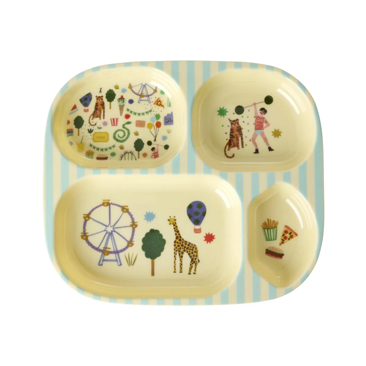 Rice Assiette pour enfant en mélamine avec 4 compartiments - Menthe - Imprimé amusant équitable