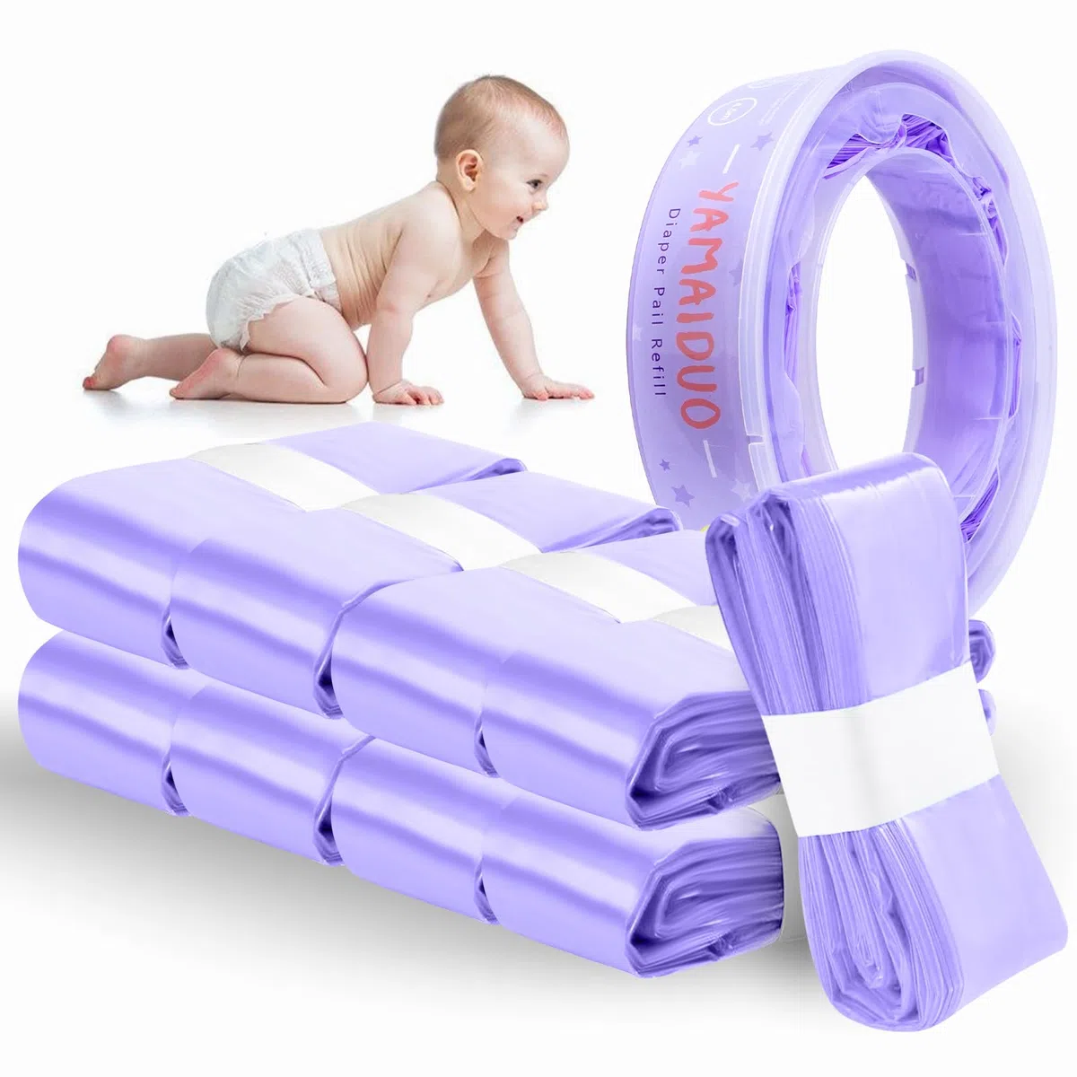 10 Sacs Poubelle à Couche Grande Capacité, Compatible Tommee Tippee, Angelcare (9 Sacs & 1 Cassette Recharge)