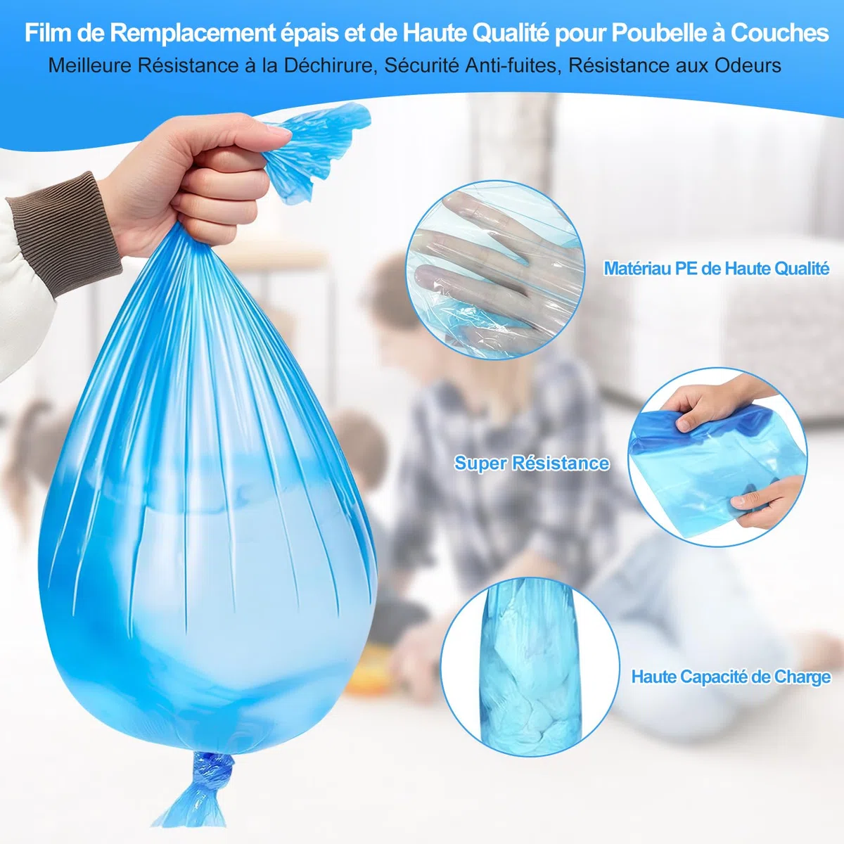 15 Pièces Recharge Poubelle a Couche, Sac Poubelle Couche Grande Capacité l'environnement, Excellente Résistance Anti-odeur Compatible avec Tous les Types de Recharges