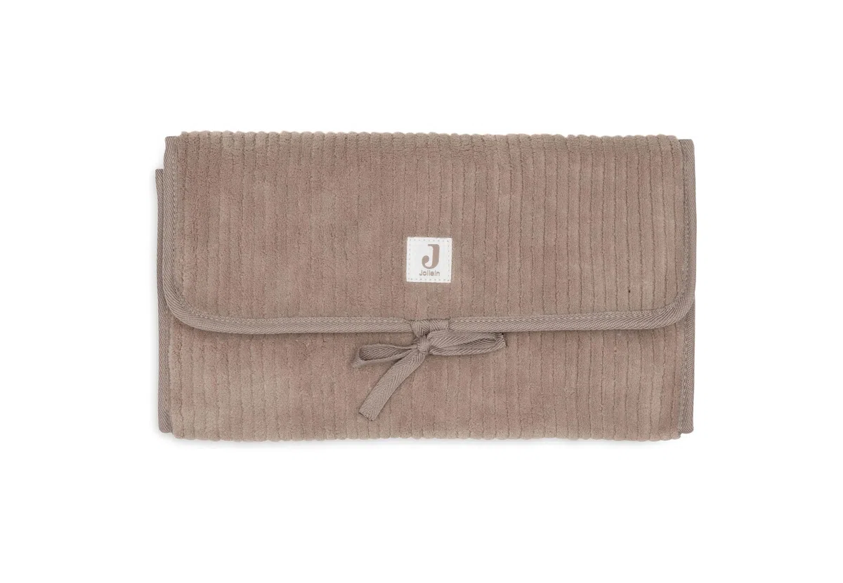 Jollein Matelas à Langer Nomade Cloudy Rib - Milky Coffee - Avec Poches et Nœud - Doux et Nettoyable - Tapis à Langer Nomade Idéal pour les Sorties - 71x50 cm
