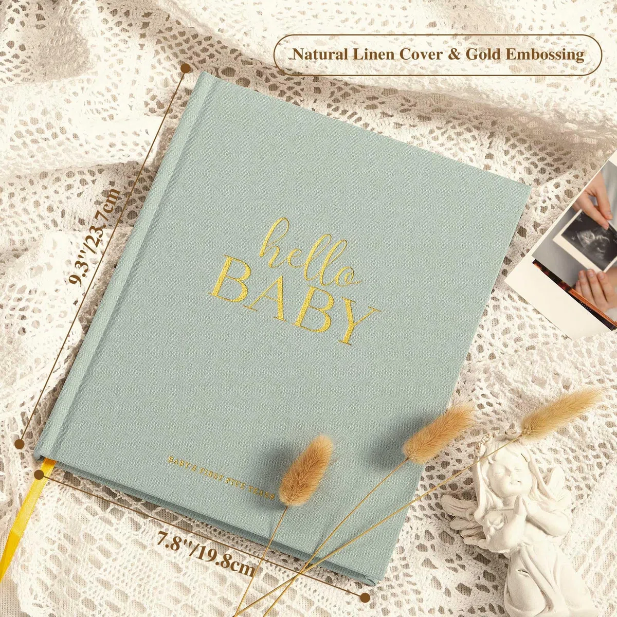 Lanpn Livre de Naissance Bébé Fille Garçon - Livre de Naissance Bebe 154 Pages Première Année à 5 Ans - Album Photo Journal Naissance Bébé pour Coller Photos Écrire Cadeau Naissance, Anglais, Vert